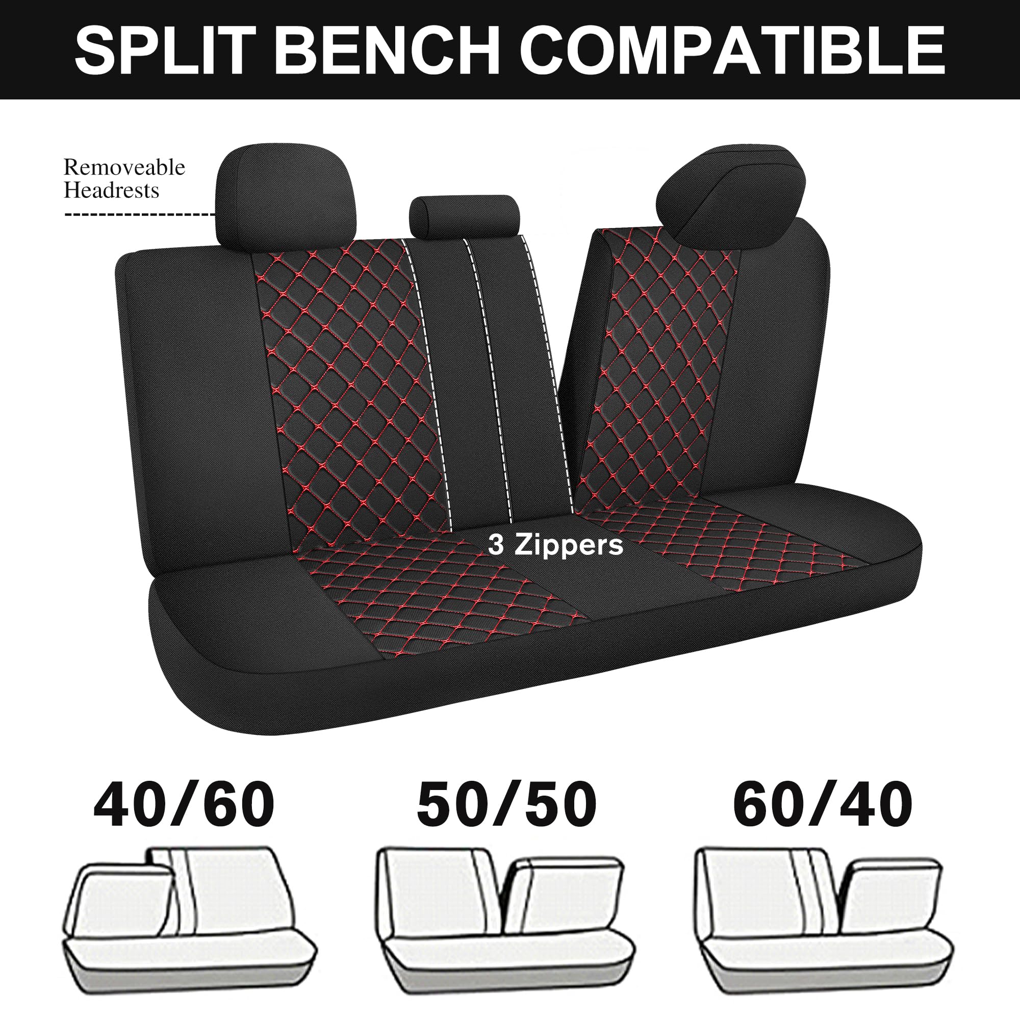 Breathable Car Seat Covers Full Set - Premium Washable Cloth Seat Protectors for Sedan, Van, Truck & SUV - Interior Car Accessories (Black/Red) - Perfect for Daily Commute, Road Trips & Pet Protection