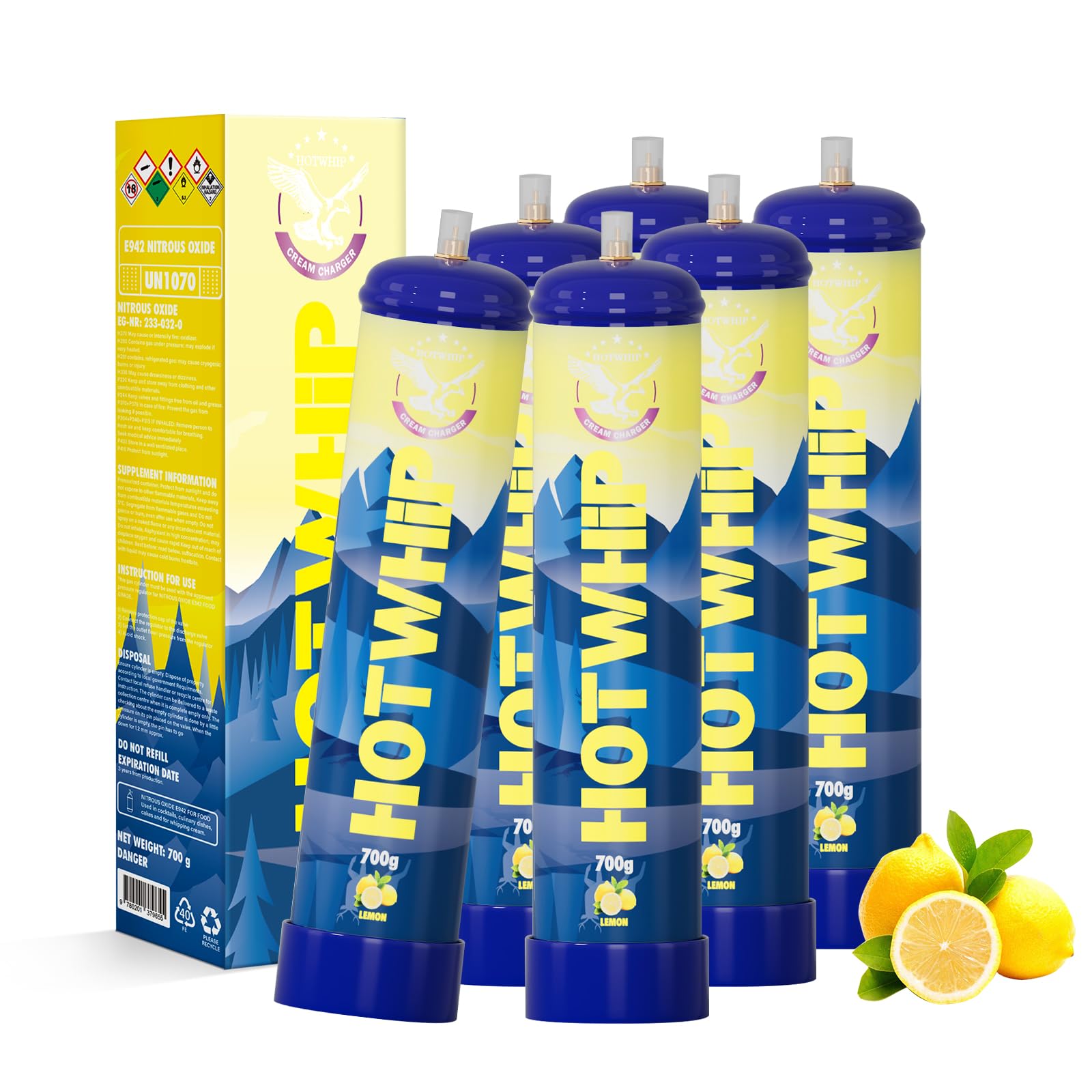 Premium Whipped Cream Dispenser - 1.1L Food Grade Stainless Steel Cream Whipper with 700g Nitrous Oxide Chargers (6 Lemon Flavor) - Perfect for Desserts, Coffee Toppings & Home Baking