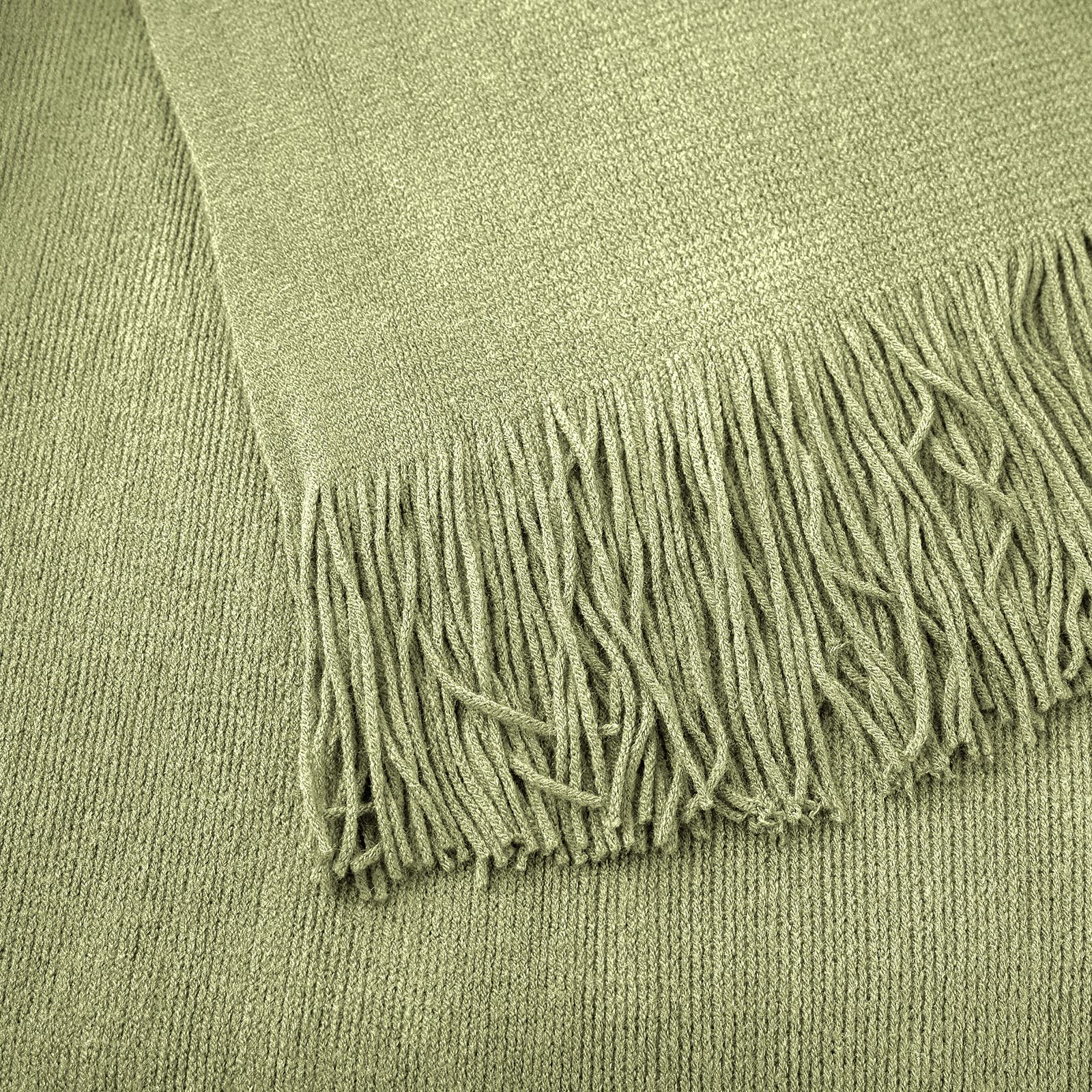 Vonty Olive Green Knitted Blanket with Tassels Fringe 50