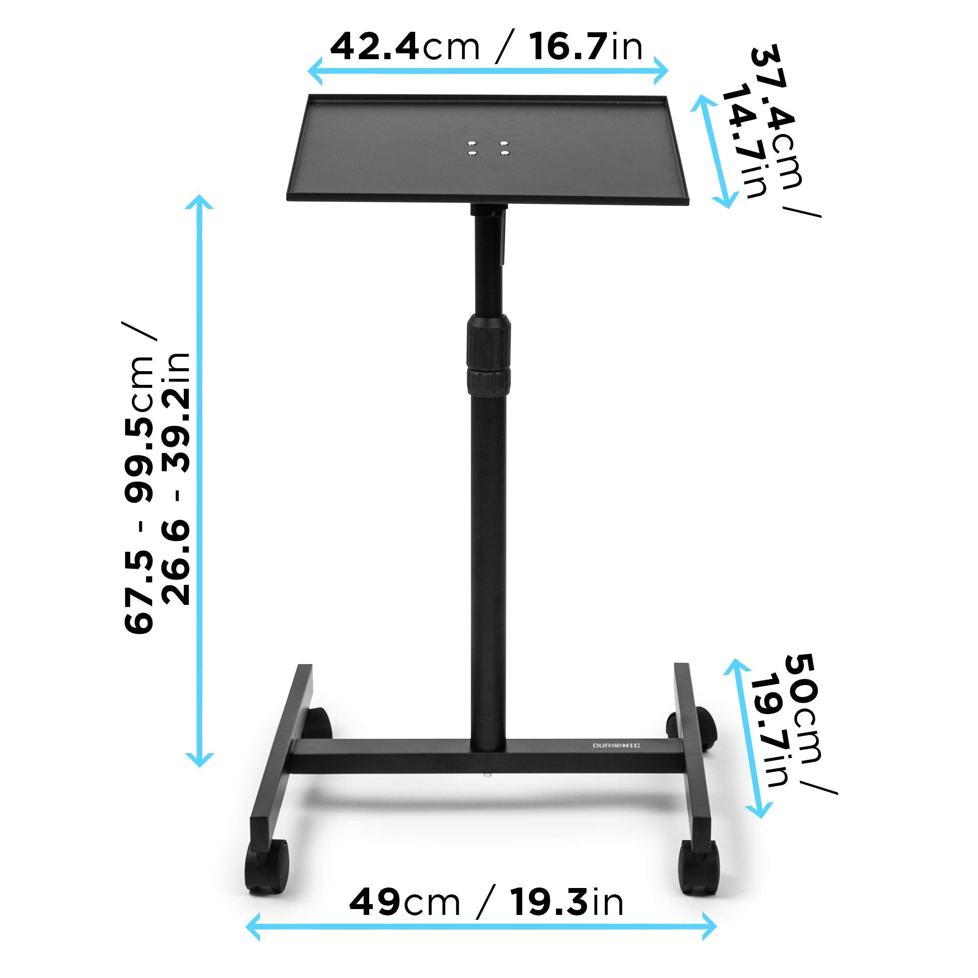 Duronic WPS27 Adjustable Sit Stand Desk - Portable Ergonomic Laptop Table with Wheels, 50x40cm Platform, 10kg Capacity - Perfect for Home Office, Video Projector Setup & Workspace Productivity