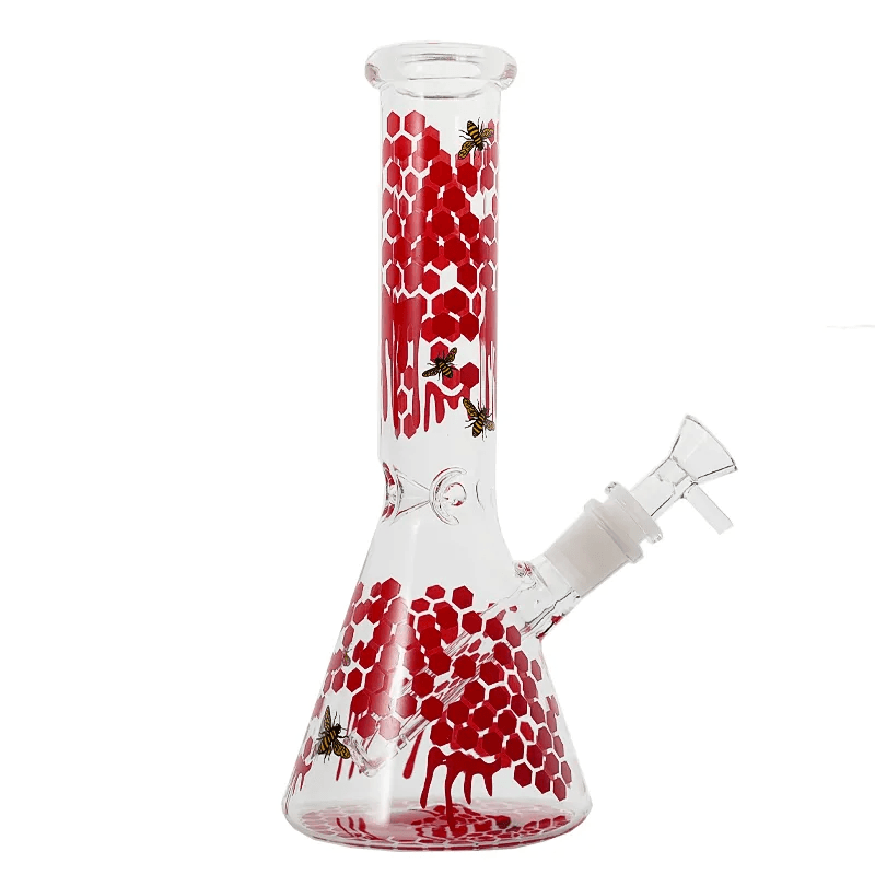 10 Inch Honeycomb Percolator Glass Water Pipe with Glass Bowl - Premium Bee Decal Beaker Bong for Smooth Smoking Experience | Perfect for Home Use, Parties & Gifts