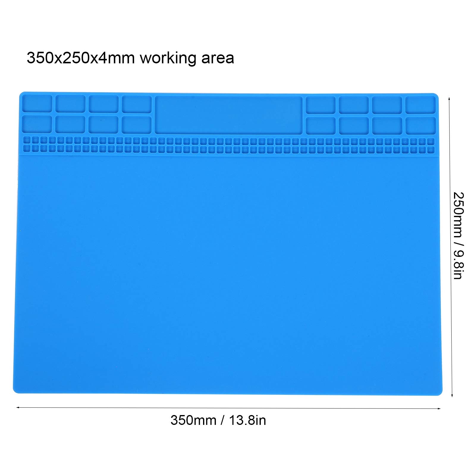 High-Quality Silicone Heat Repair Mat Pad 350x250x4mm - Non-Slip Desk Maintenance Mat with Screw Storage Compartment (Navy Blue) | Perfect for Electronics Repair, DIY Projects & Workshop Organization