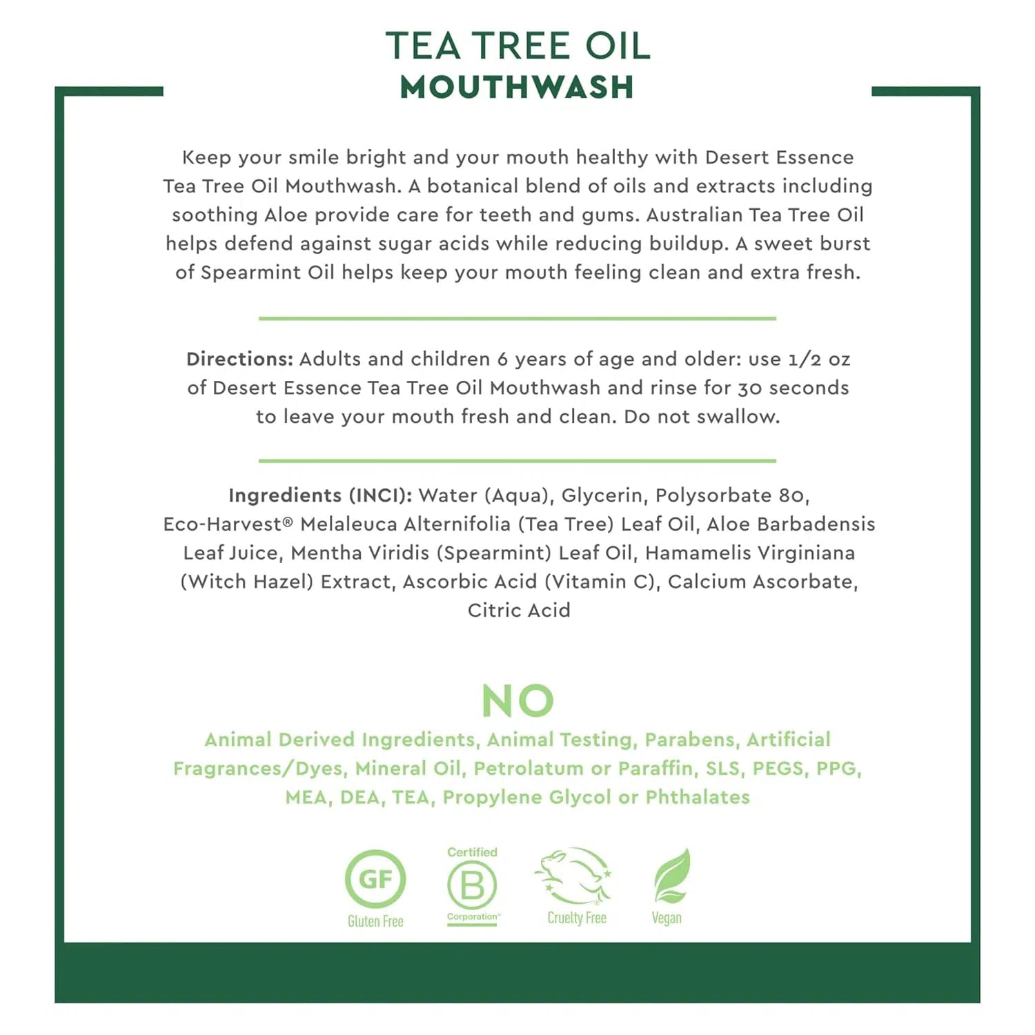 Organic Spearmint Mouthwash with Tea Tree Oil - Alcohol-Free, Natural Fresh Breath Solution for Oral Care & Bad Breath Relief - Perfect for Daily Use, Travel & Post-Meal Freshness