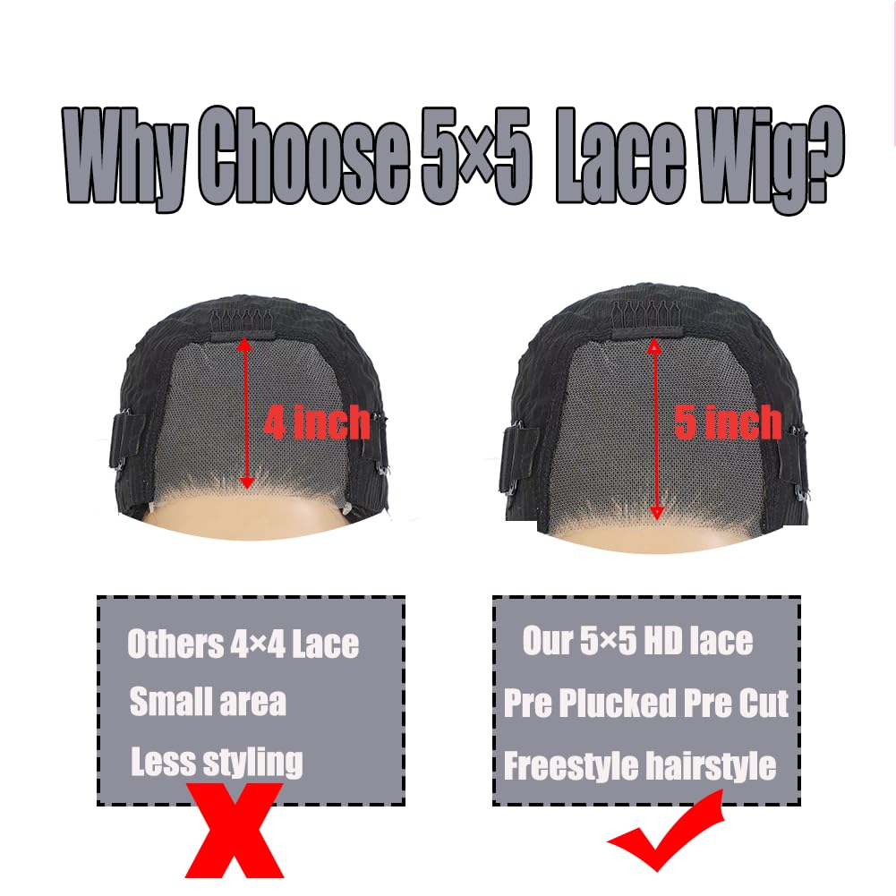 5x5 Glueless Bob Wig Human Hair - Pre Plucked & Pre Cut Lace Front Wigs for Black Women - 180% Density 12 Inch Body Wave No Glue Lace Closure Wig - Perfect for Beginners, Daily Wear & Special Occasions