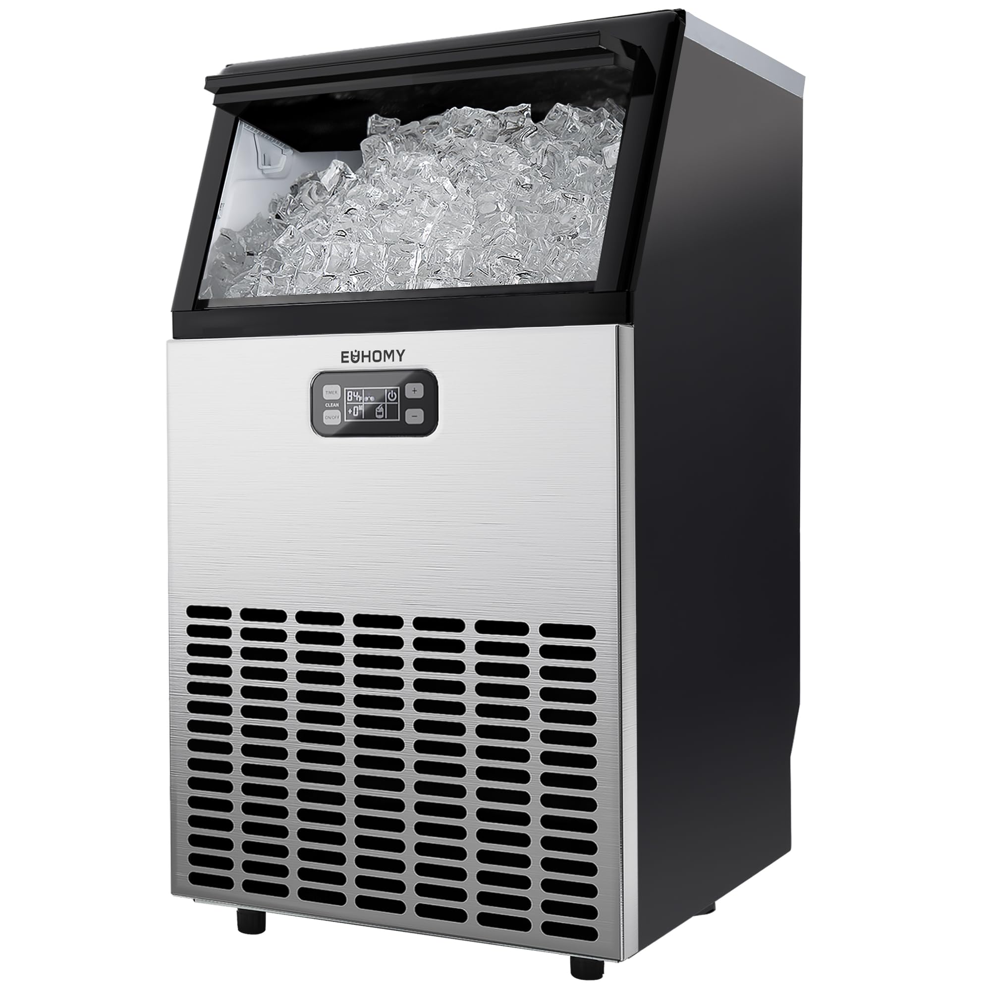 EUHOMY Commercial Ice Maker Machine - 100lbs/24H Stainless Steel Undercounter Ice Machine with 33lbs Storage, Freestanding Ice Maker for Restaurants, Bars, and Home Use