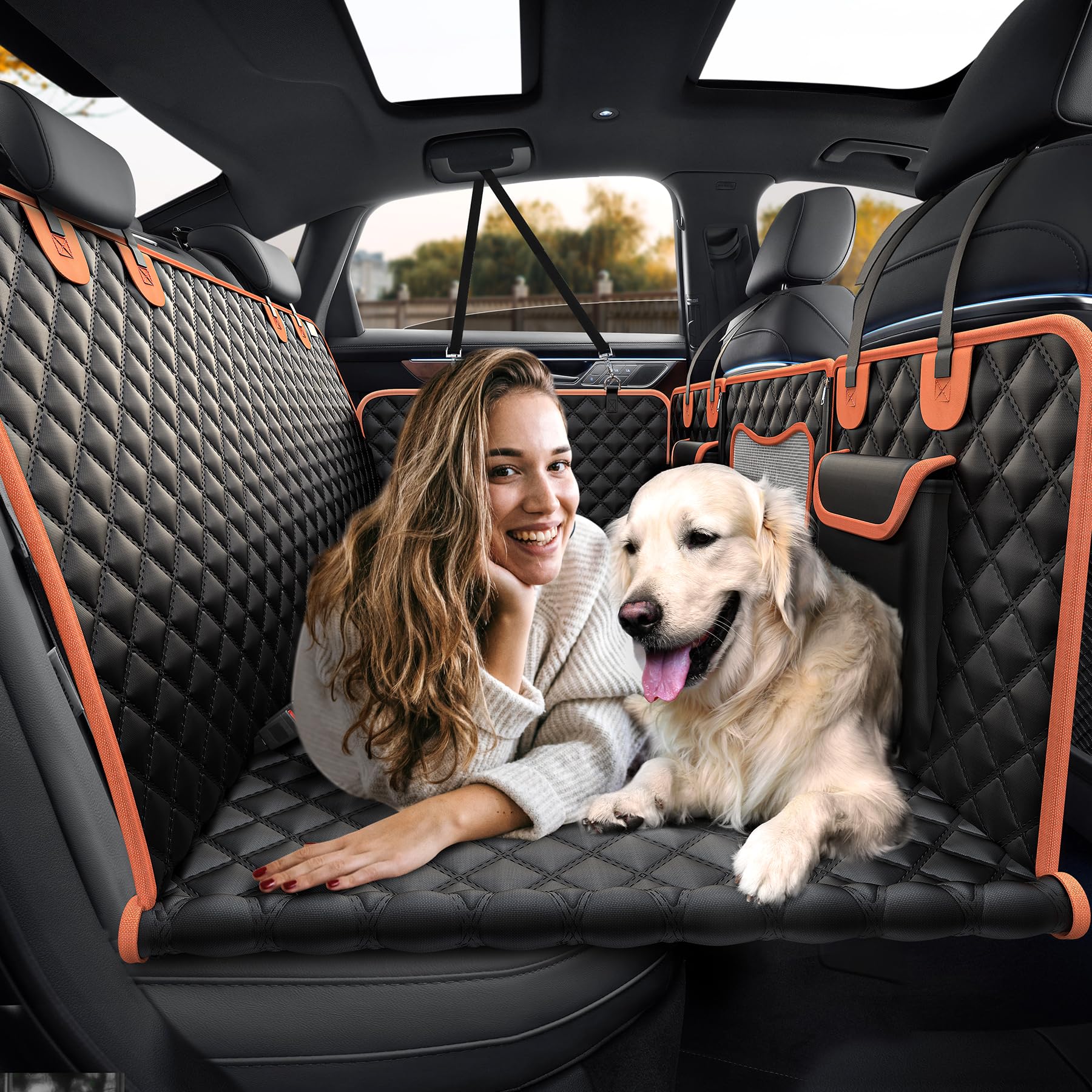 **Heavy-Duty Dog Car Seat Cover for Back Seat - 450 lbs Capacity, Waterproof Pet Hammock with Hard Bottom - Perfect for SUVs, Trucks & Cars - Protects Seats from Dirt, Hair & Scratches**