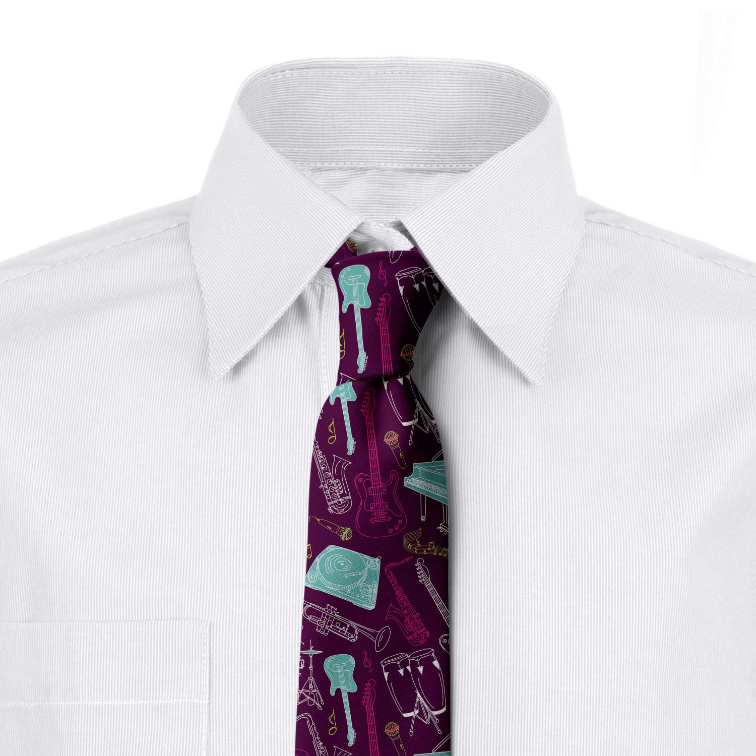 Stylish Lunarable Necktie with Grand Piano, Microphones & Violin Print - 3.7
