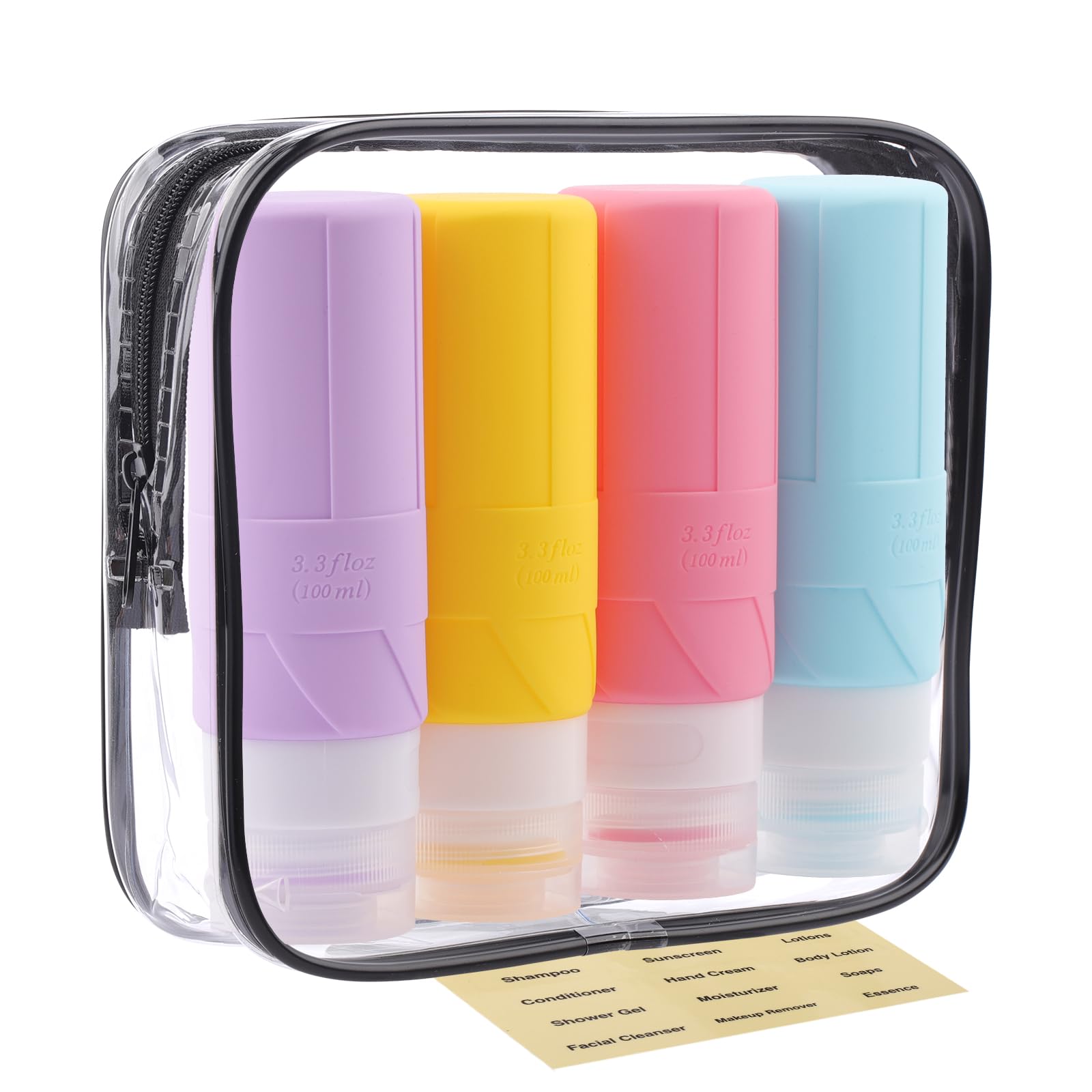 FADVAN 3.3oz TSA Approved Leak Proof Travel Bottles for Toiletries - BPA Free Refillable Squeeze Bottles with Easy Clean Design (Macaron Colors) - Perfect for Air Travel, Gym, Camping & Vacation Essentials