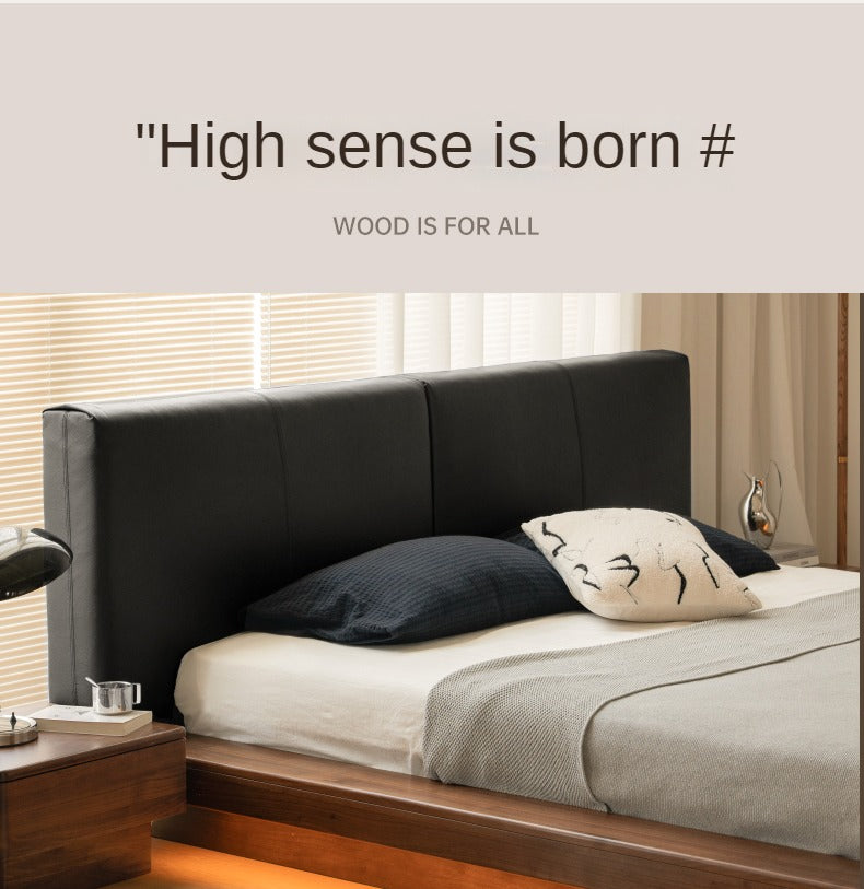 Premium Black Walnut Solid Wood Leather Upholstered Floating Bed Frame - Modern Platform Bed for Bedroom, Guest Room, or Master Suite