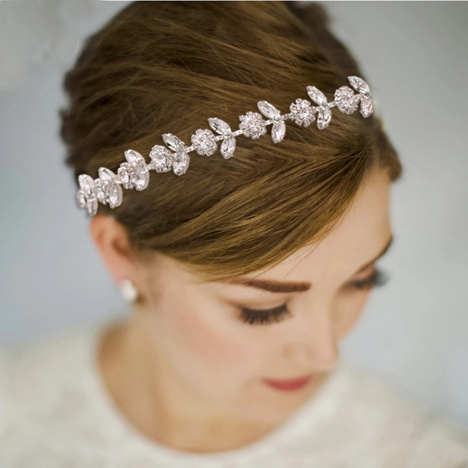 Elegant Silver Leaf Wedding Hair Vine - Crystal Bridal Headband with Rhinestone Flower Design for Brides, Women & Girls | Perfect for Weddings, Prom, Parties & Special Occasions