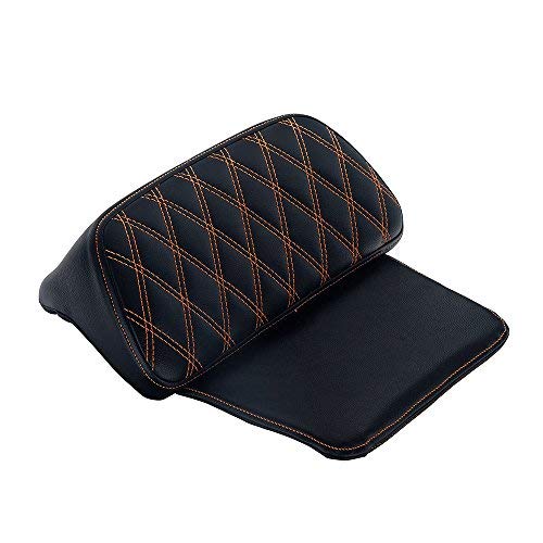 Premium Chopped Backrest Pad with Diamond Pattern & Orange Stitching - Perfect Fit for 2014+ Harley Davidson Tour-Pak Luggage | Comfortable Motorcycle Seat Cushion for Long Rides & Road Trips