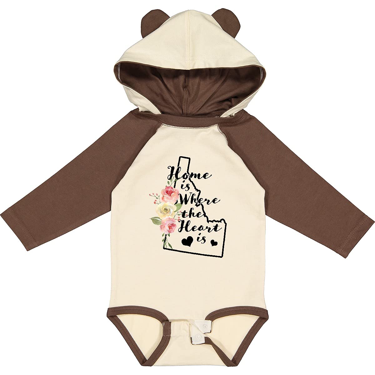 Inktastic Idaho Home is Where The Heart is Watercolor Long Sleeve Baby Bodysuit - Soft Cotton Onesie for Newborns & Infants - Perfect for Family Photos, Holidays & Everyday Wear