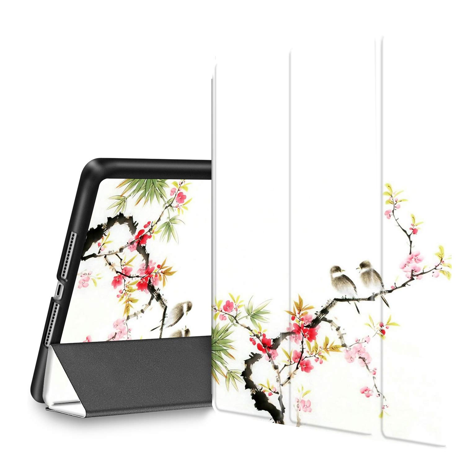Spsun Lightweight Tri-fold Smart Case with Auto Wake/Sleep & Pencil Holder for iPad 9.7 (2018/2017), iPad Air 2/Air, iPad 6th/5th Gen - Cherry Blossom with Bird Design | Perfect for Work, School & Travel