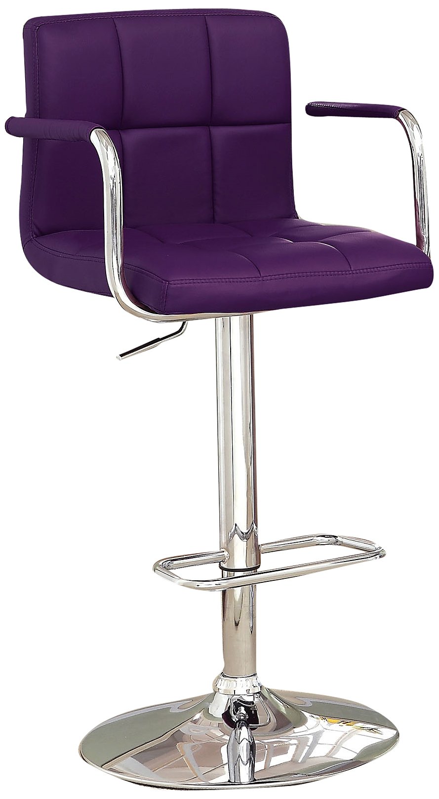 Modern Chelsea Leatherette Swivel Bar Stool in Purple - Adjustable Height Counter Stool for Kitchen Island, Breakfast Bar & Home Pub - Furniture of America