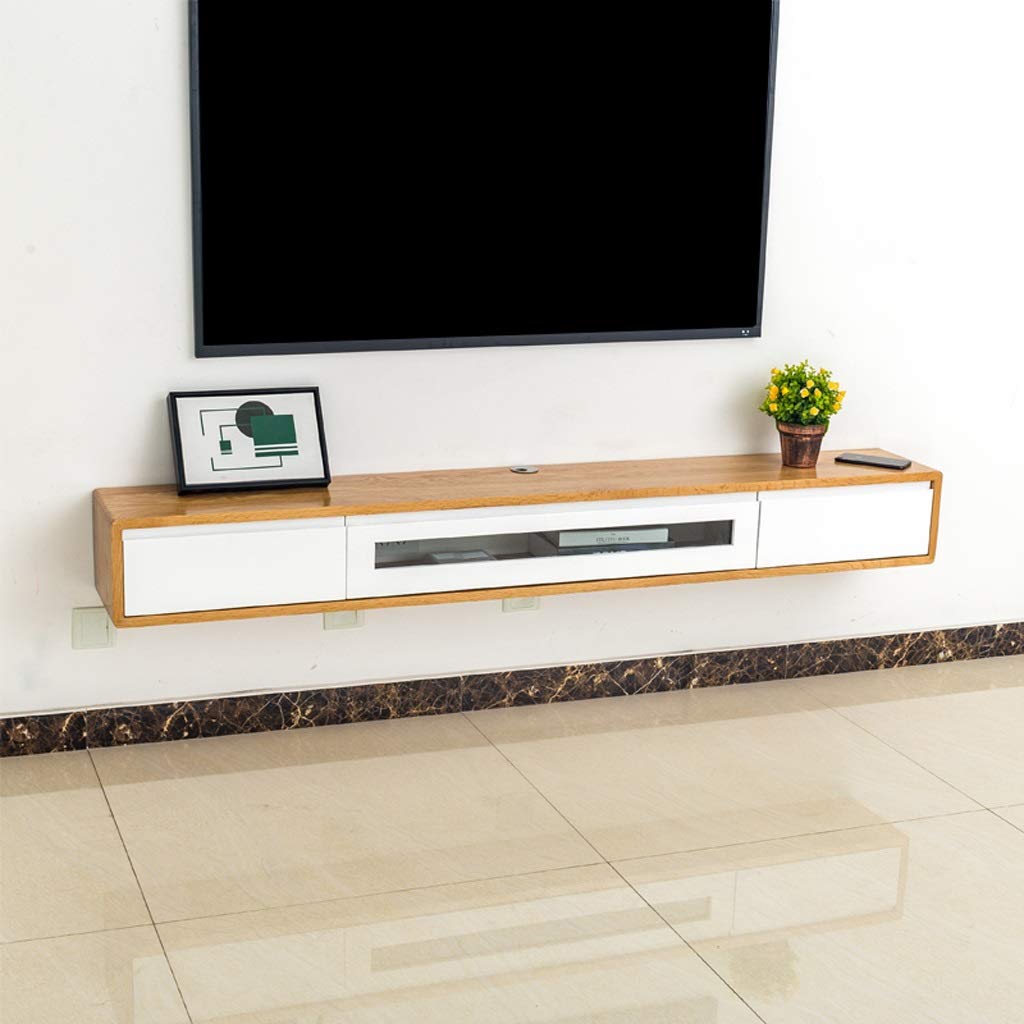 Solid Wood Floating TV Stand with Drawers - 1.2m Wall Mounted Entertainment Center for TV, DVD Player, Router & Multimedia Storage - Perfect for Living Room, Bedroom & Home Theater Setup (Wood Color)