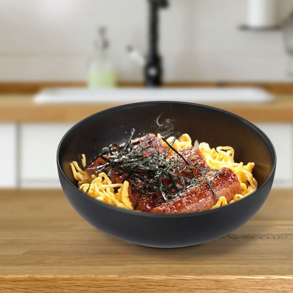 Japanese Style Black Ramen Bowl - 11.5cm Imitation Porcelain Noodle & Soup Bowl for Rice, Porridge - Elegant Home Tableware for Asian Cuisine & Daily Meals