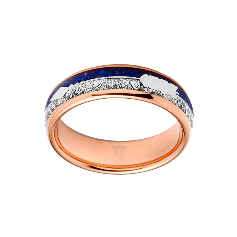 18K Rose Gold Tungsten Lapis Lazuli Ring Set for Women & Men - Thin Wedding Band with Meteorite Inlay, 6mm/8mm Sizes - Unique Anniversary Gift for Couples (Arrow & Lapis Design) - Perfect for Weddings, Engagements & Romantic Occasions