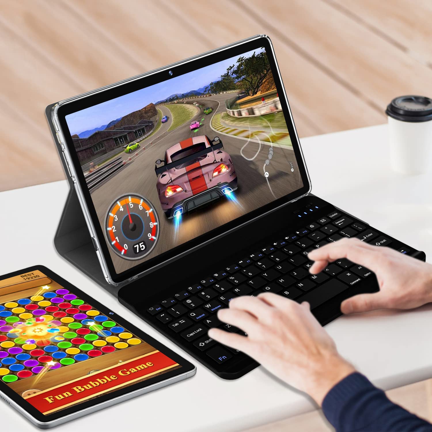 2025 Newest 10-inch 2-in-1 Android 14 Tablet with Keyboard - 128GB Storage + 1TB Expandable, Octa-Core Processor, 13MP Dual Camera, HD Touchscreen, 2.4G/5G WiFi, GMS Certified - Includes Case & Mouse (Gray) - Perfect for Work, Study, and Entertainment On-The-Go