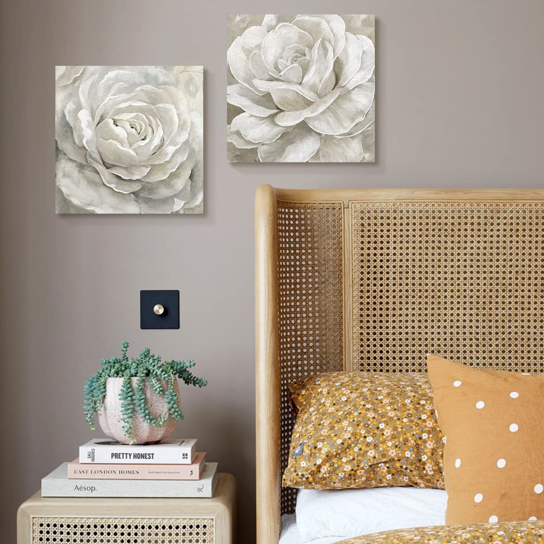 Bluegrass Valley Framed Floral Wall Art - Set of 2 Modern Abstract White Rose Canvas Prints (12x12 Inch) for Living Room, Bedroom & Bathroom Decor | Perfect for Home, Office & Gift Giving