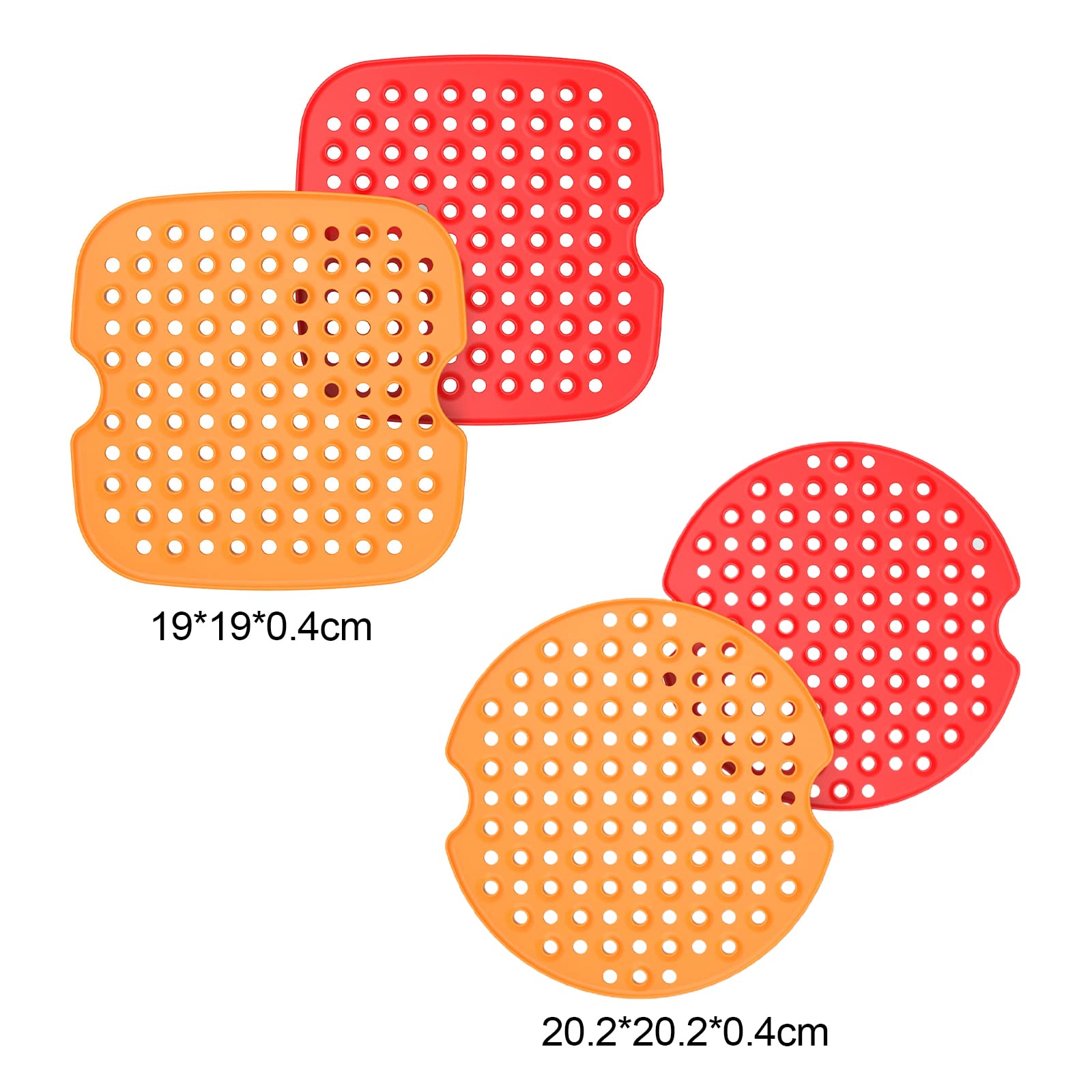 2Pcs Air Fryer Silicone Liners - 7.5 Inch Food Grade Non-Stick Baking Mats, Reusable & Easy Clean Accessories for Ninja, Cosori, Instant Pot (Orange & Red) - Perfect for Roasting Veggies, Baking Cookies & Air Frying Chicken Wings