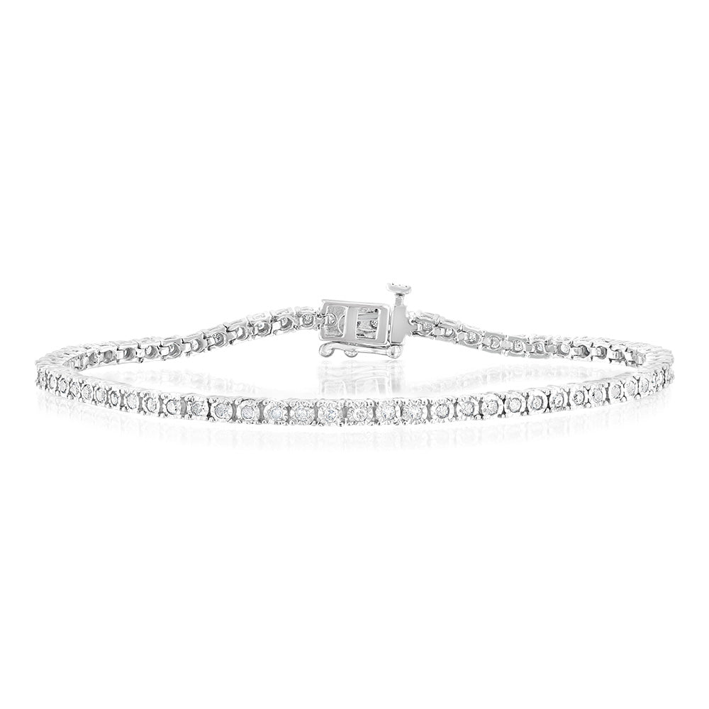 0.95 Carat Diamond Tennis Bracelet in Sterling Silver - Elegant 14K White Gold Plated Jewelry for Women, Perfect for Weddings, Anniversaries & Special Occasions