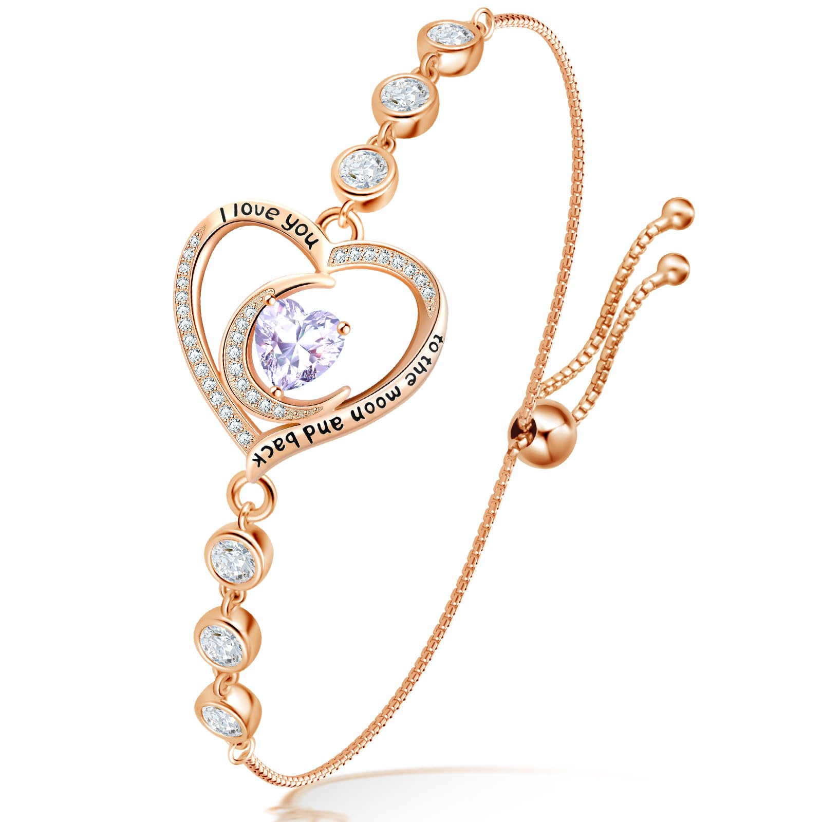 925 Sterling Silver Birthstone Bracelet for Women - Adjustable Tennis Bracelet, Luxurious I Love You Jewelry Gift for Wife, Mother, Girlfriend - Perfect for Christmas, Anniversary, Birthday - Elegant Everyday Wear & Special Occasions