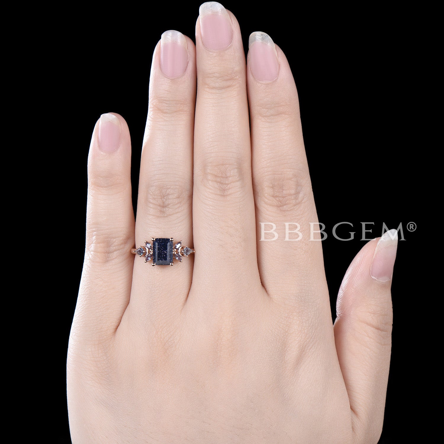 2CT Emerald Cut Blue Sandstone Engagement Ring - 7 Stone Promise Ring for Women - Wedding, Proposal, Anniversary Gift - Perfect for Bridal Jewelry & Special Occasions