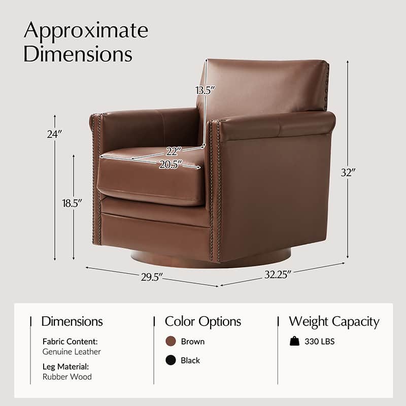 Sonam Genuine Leather Swivel Chair - 360 Degree Rotating Executive Office Chair with Adjustable Height for Home & Office Workspace - Ergonomic Comfort for Long Hours Sitting