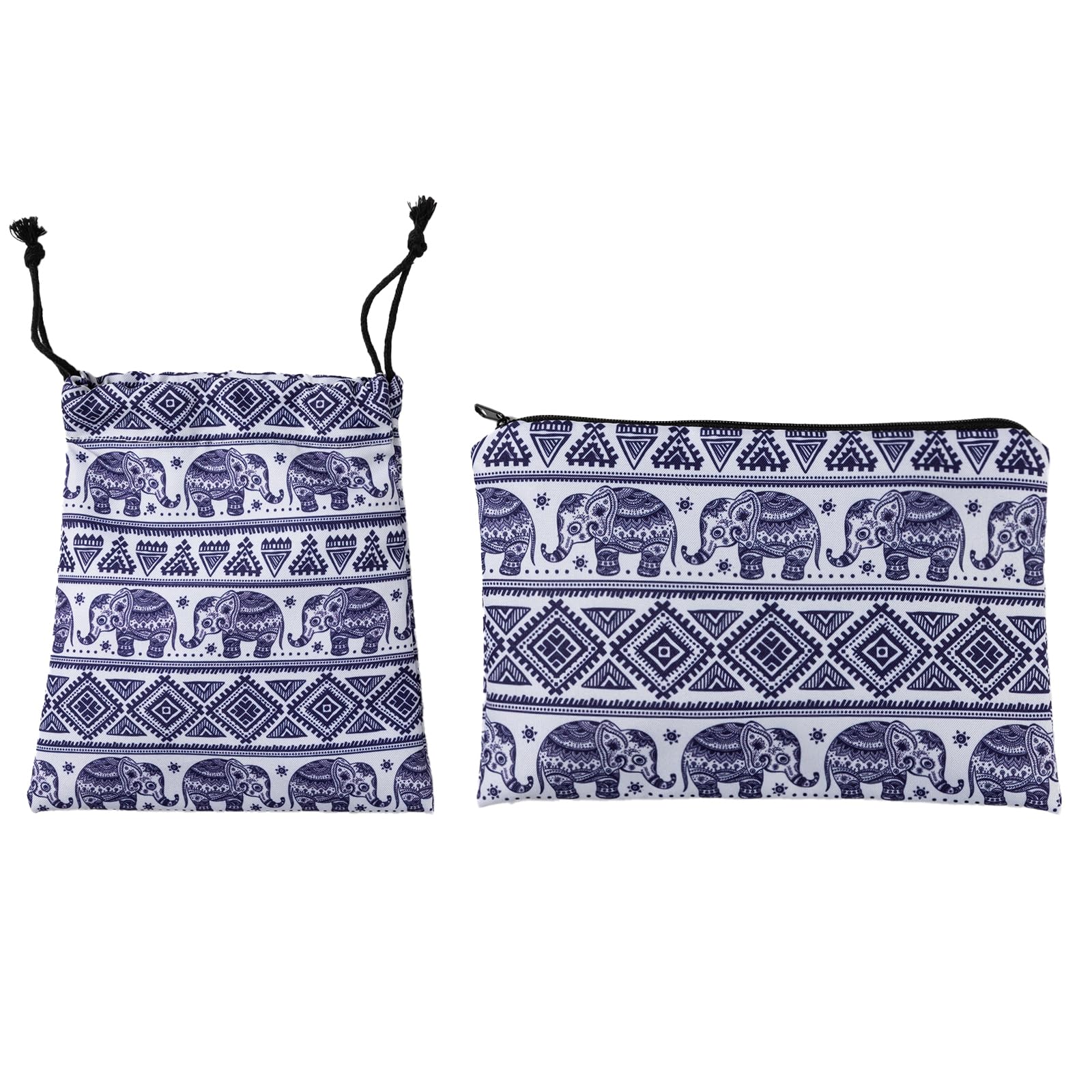 2pcs Elephant Print Makeup Bag and Drawstring Bag Set - Travel Cosmetic Organizer, Blue Zipper Pouch for Toiletries - Perfect for Women's Birthday Gifts, Best Friend Presents, Vacation Essentials & Daily Makeup Storage (Elephant Design)