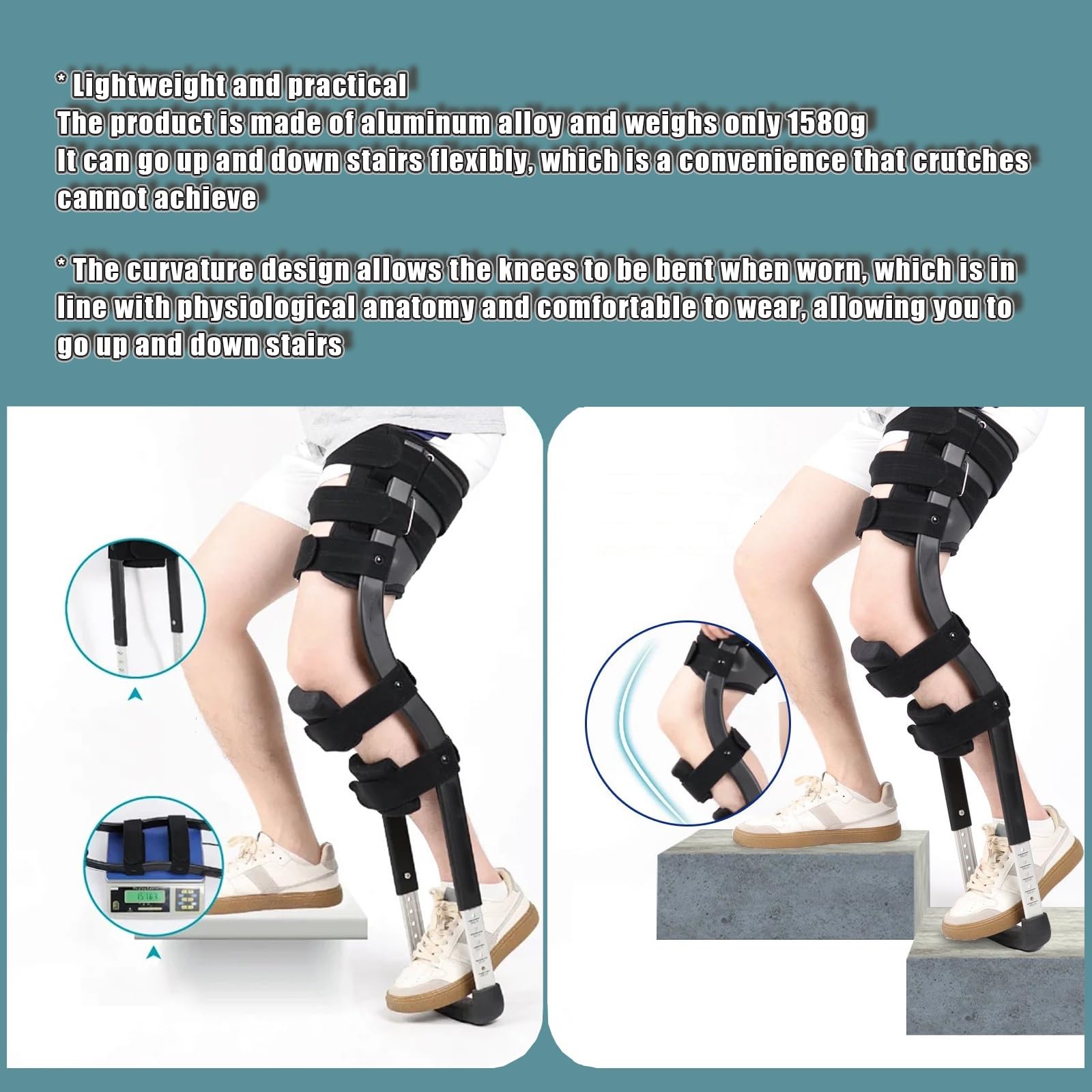 **Hands Free Knee Crutches for Adults - Adjustable Height, Anti-Slip Leg Support for Walking, Injury Recovery, Ankle Fracture & Plantar Fasciitis Relief - Ideal for Mobility Assistance & Post-Surgery Rehabilitation**