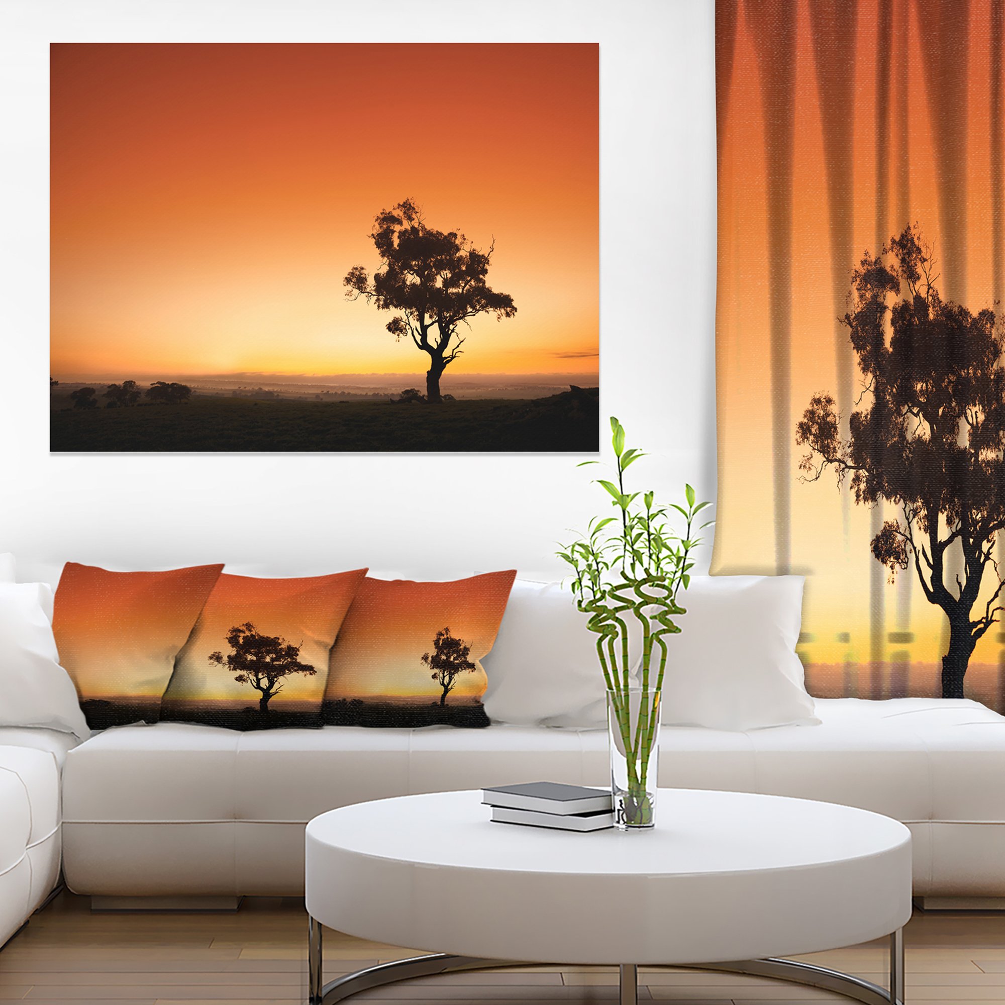 Extra Large Sunrise Landscape Wall Art with Lonely Tree - Modern Home Decor for Living Room, Bedroom & Office