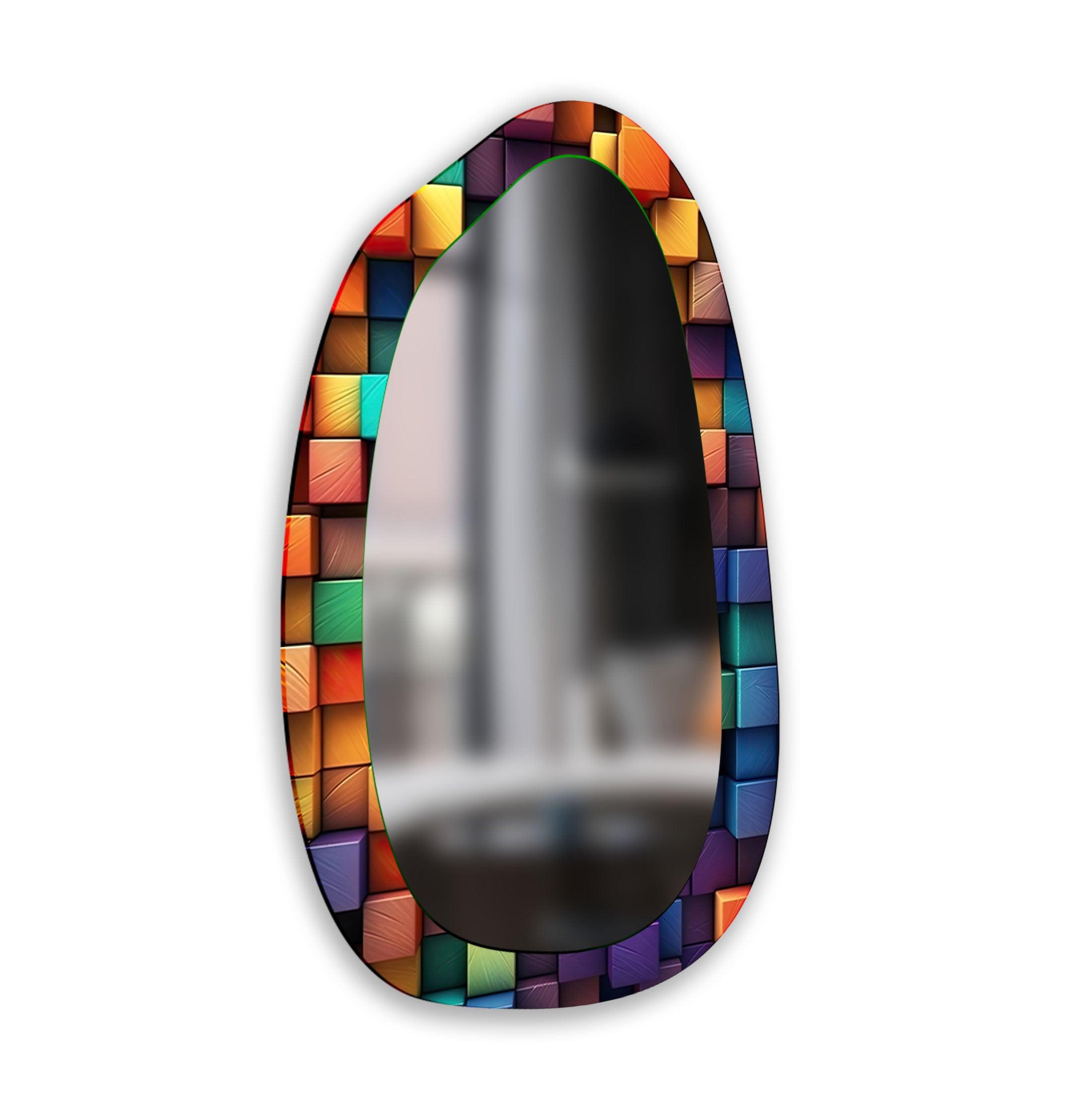 Vibrant Asymmetrical Glass Wall Mirror - Modern Geometric Home Decor for Living Room, Bedroom & Entryway