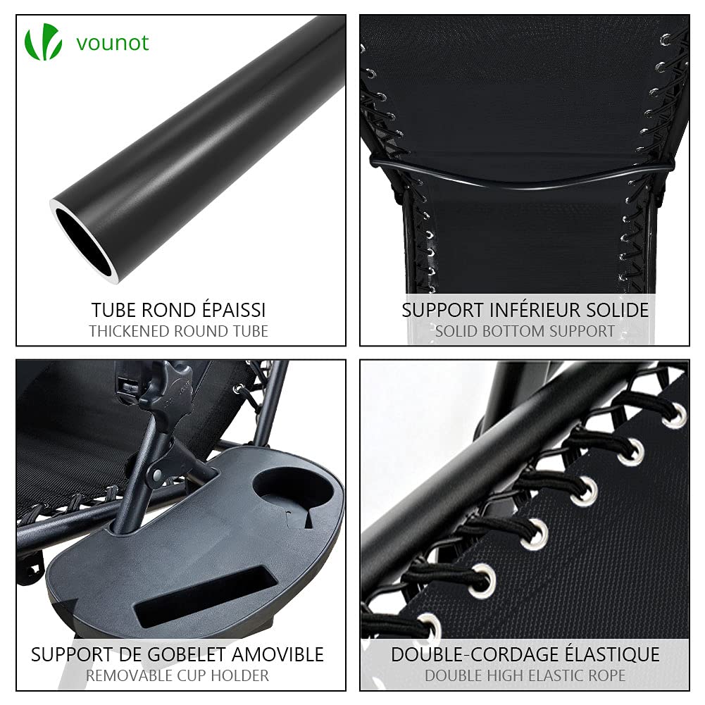 VOUNOT 2-Pack Foldable Outdoor Lounge Chair with Side Table & Cup Holder - Reclining Patio Chair with Removable Headrest, Supports 120KG - Perfect for Garden, Poolside, Beach & Backyard Relaxation