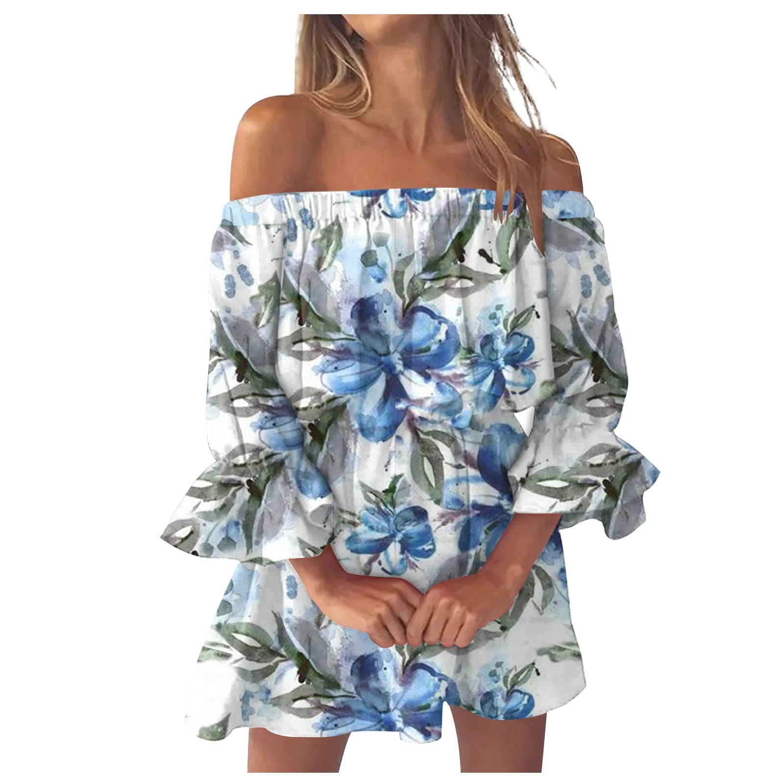 Sukilimiy Women's Casual Hide Belly Drawstring Knee-Length Dress - Plus Size Off-Shoulder Summer Dress for Women | Beach Cover-Up, Vacation Outfit, Date Night Dress