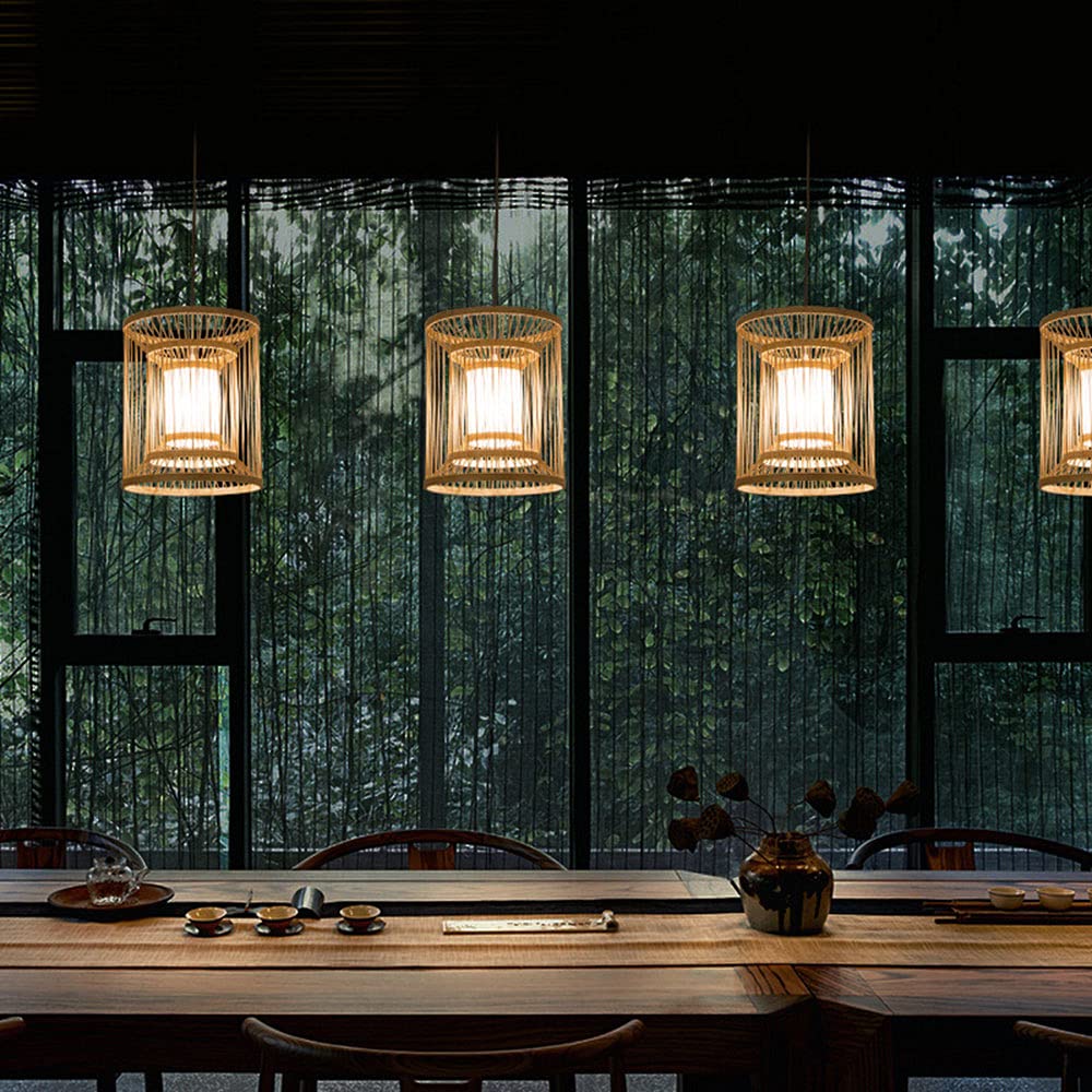 Handmade Natural Wood Chandelier - Bamboo Woven Pendant Light with Chinese & Nordic Style for Farmhouse, Restaurant, and Tatami Room Decor | Rustic Wicker Lantern Lighting for Dining Room, Bedroom, and Living Room