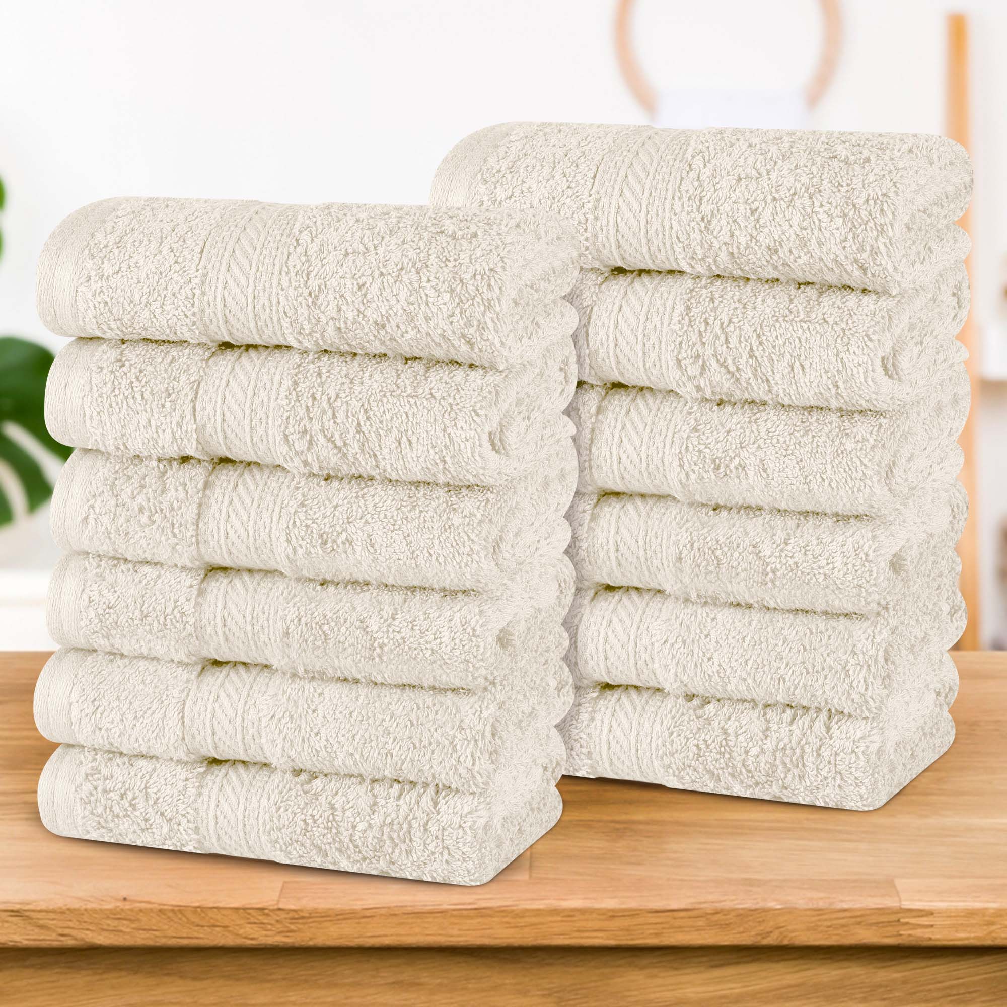 Premium Atlas Cotton Plush Heavyweight Luxury Face Towels & Washcloths - 12-Piece Set for Spa, Bathroom, and Gentle Skincare Routine