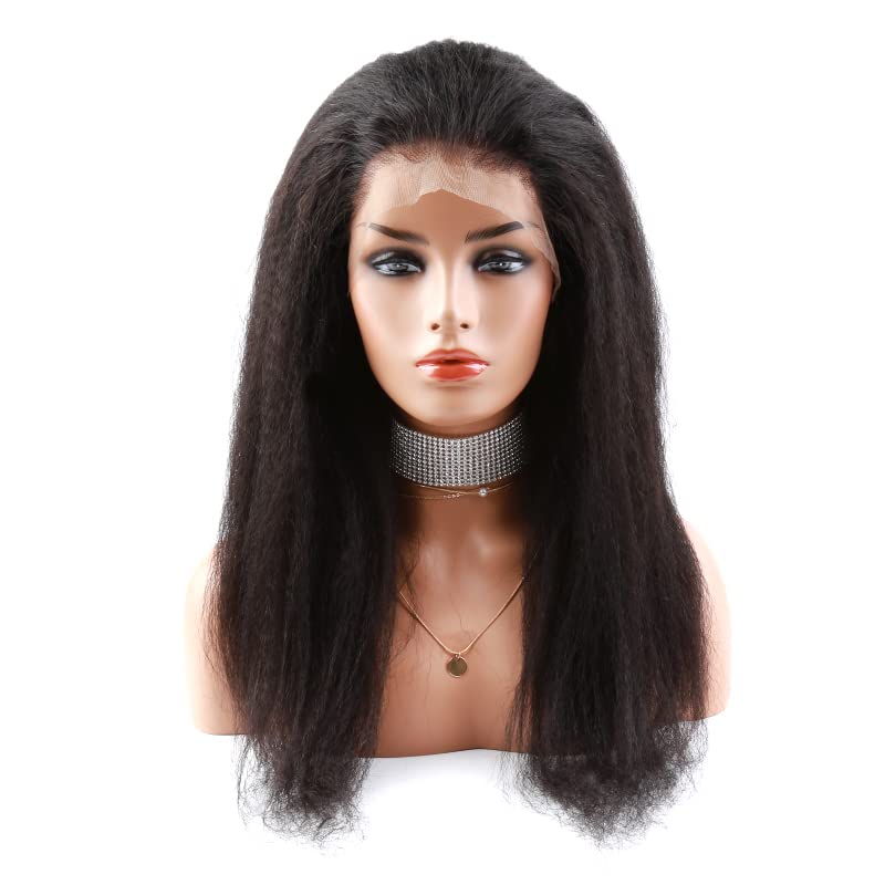 Bella Hair Kinky Straight Human Hair Full Lace Wig - 130% Density, Dyeable Natural Black Remy Virgin Hair Yaki Straight Wig - 20 Inch for Women | Perfect for Daily Wear, Cosplay, and Special Occasions