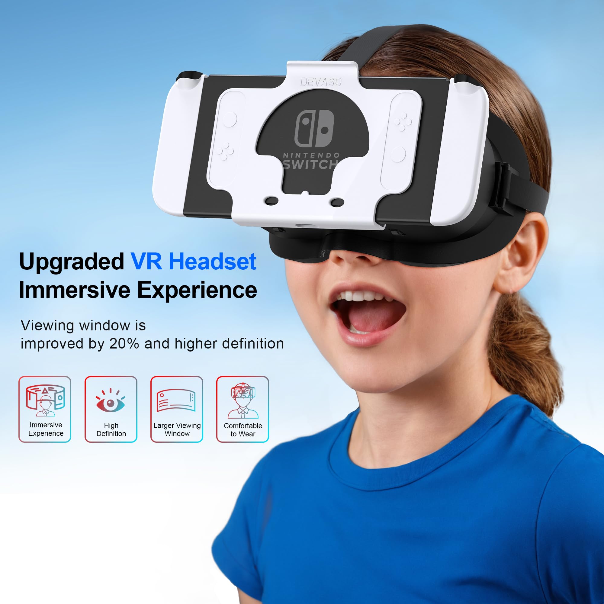 Upgraded VR Headset for Nintendo Switch & Switch OLED - Adjustable HD Lenses, Comfortable Head Strap | Virtual Reality Glasses for Gaming, 3D Movies & Labo VR Kit Accessory | Immersive Gaming Experience for Kids & Adults