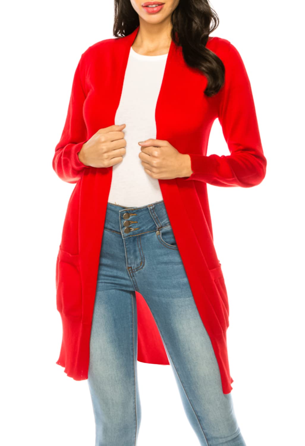 ANNVA USA Women's Lightweight Open Front Cardigan Sweater with Pockets & Long Sleeves - Perfect for Office, Travel & Casual Outfits