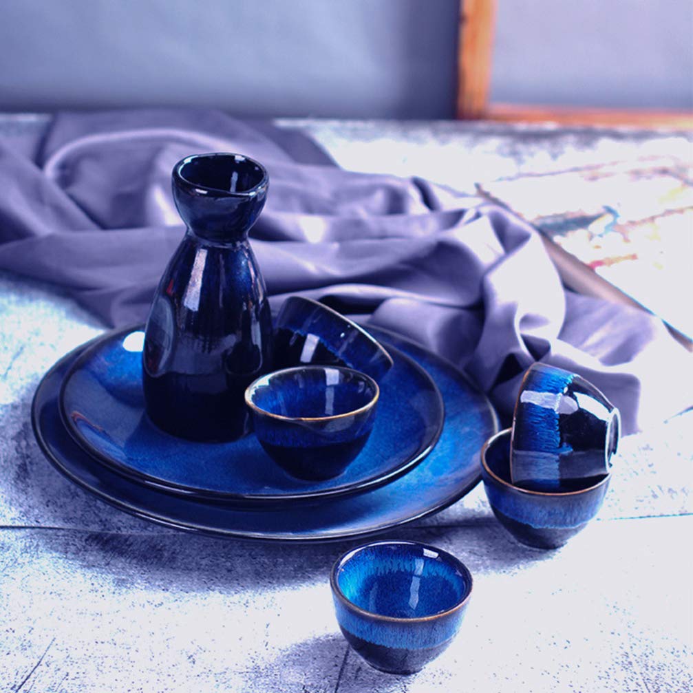 Premium Japanese Sake Set - 3pc Blue Porcelain Sake Cups for Cold Sake, Tea & Wine | Traditional Ceramic Drinking Cups for Japanese Rice Wine, Coffee & White Wine | Perfect for Home Dining, Gift Giving & Asian-Themed Parties