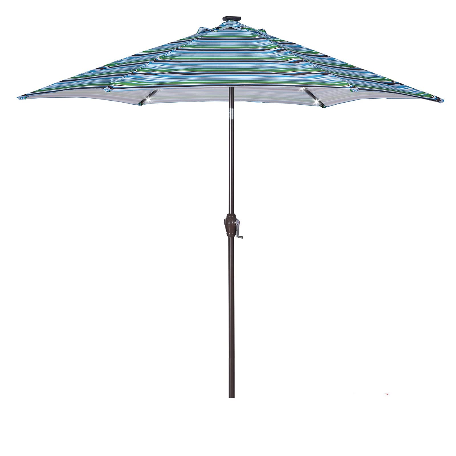 8.7-Ft Blue Striped Outdoor Patio Market Umbrella with Push Button Tilt, Crank & 24 LED Lights - Perfect for Backyard, Poolside, Restaurant & Beach Use (Umbrella Base Sold Separately)
