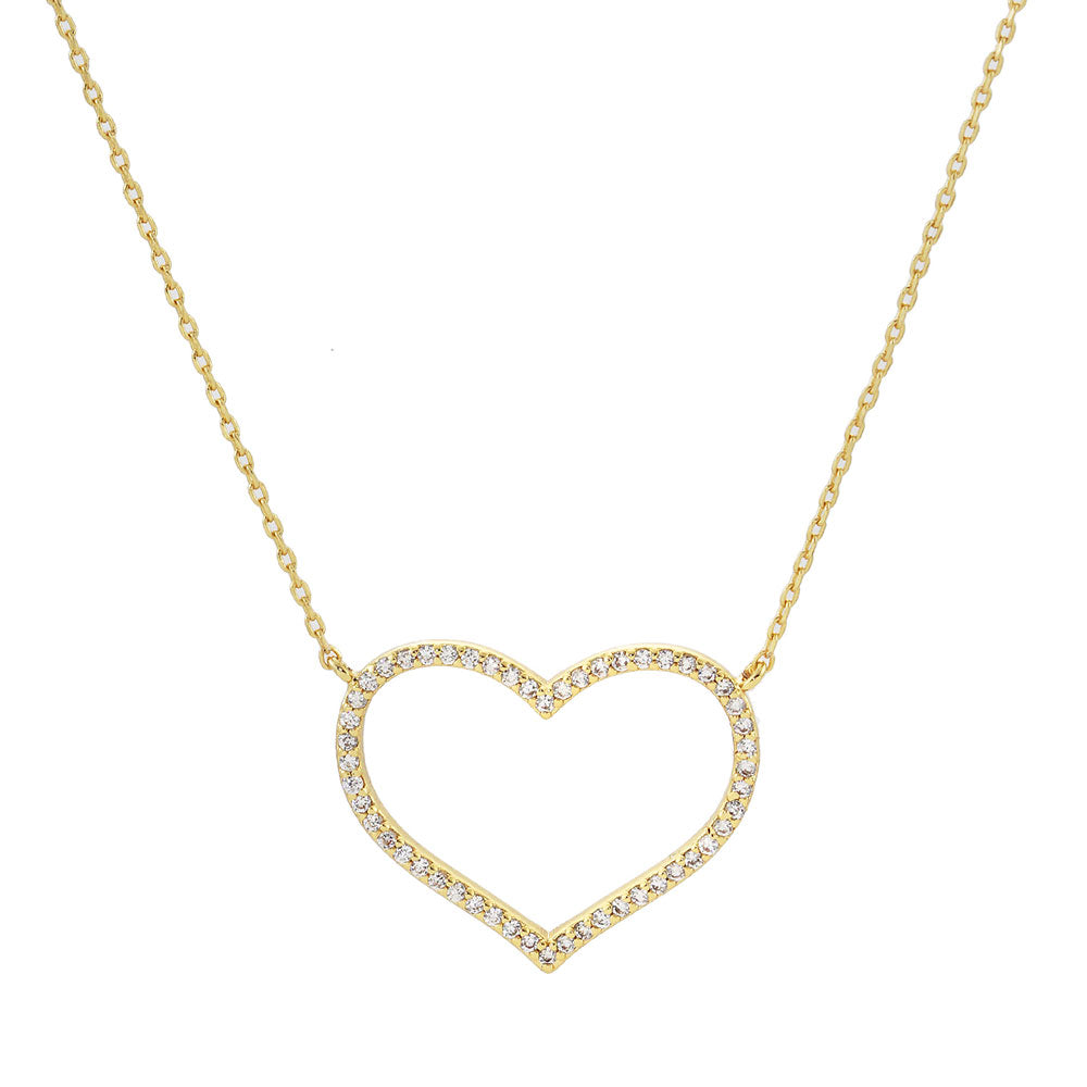 14K Gold Plated Open Heart CZ Pendant Necklace for Women - Elegant Cubic Zirconia Jewelry Gift for Valentine's Day, Anniversary & Special Occasions