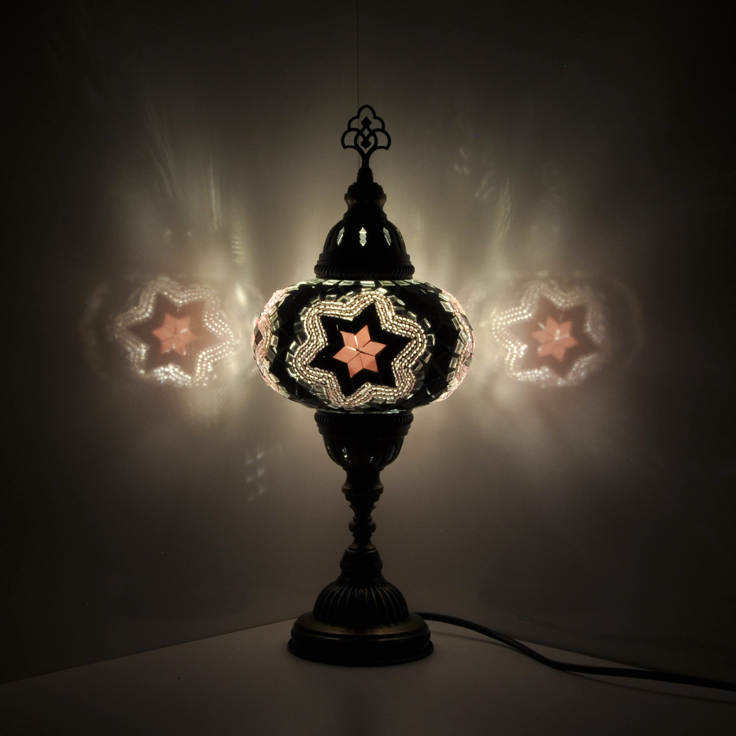 10 Styles Mosland Handmade Turkish Mosaic Table Lamp - Bronze Base Moroccan Tiffany Night Light with LED Bulb | Stained Glass Bedside Lamp for Living Room, Bedroom & Home Decor (Purple)