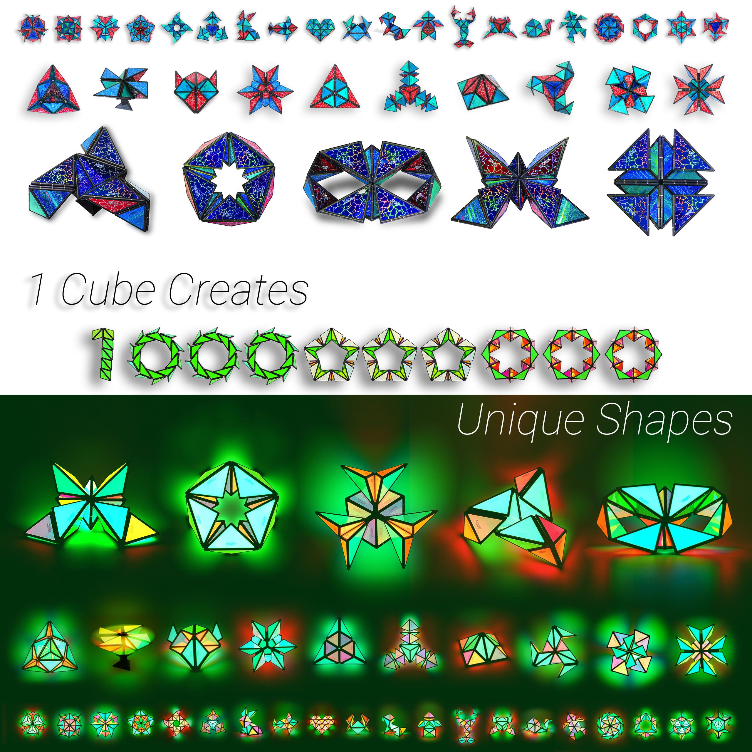 TOSY Magnetic Pyramid Glow Cube - 243 Rare Earth Magnets STEM Toy for Kids & Teens, Transforming Puzzle with Holographic Design (2-Pack) - Perfect for Easter Basket Stuffers, Creative Play & Educational STEM Learning