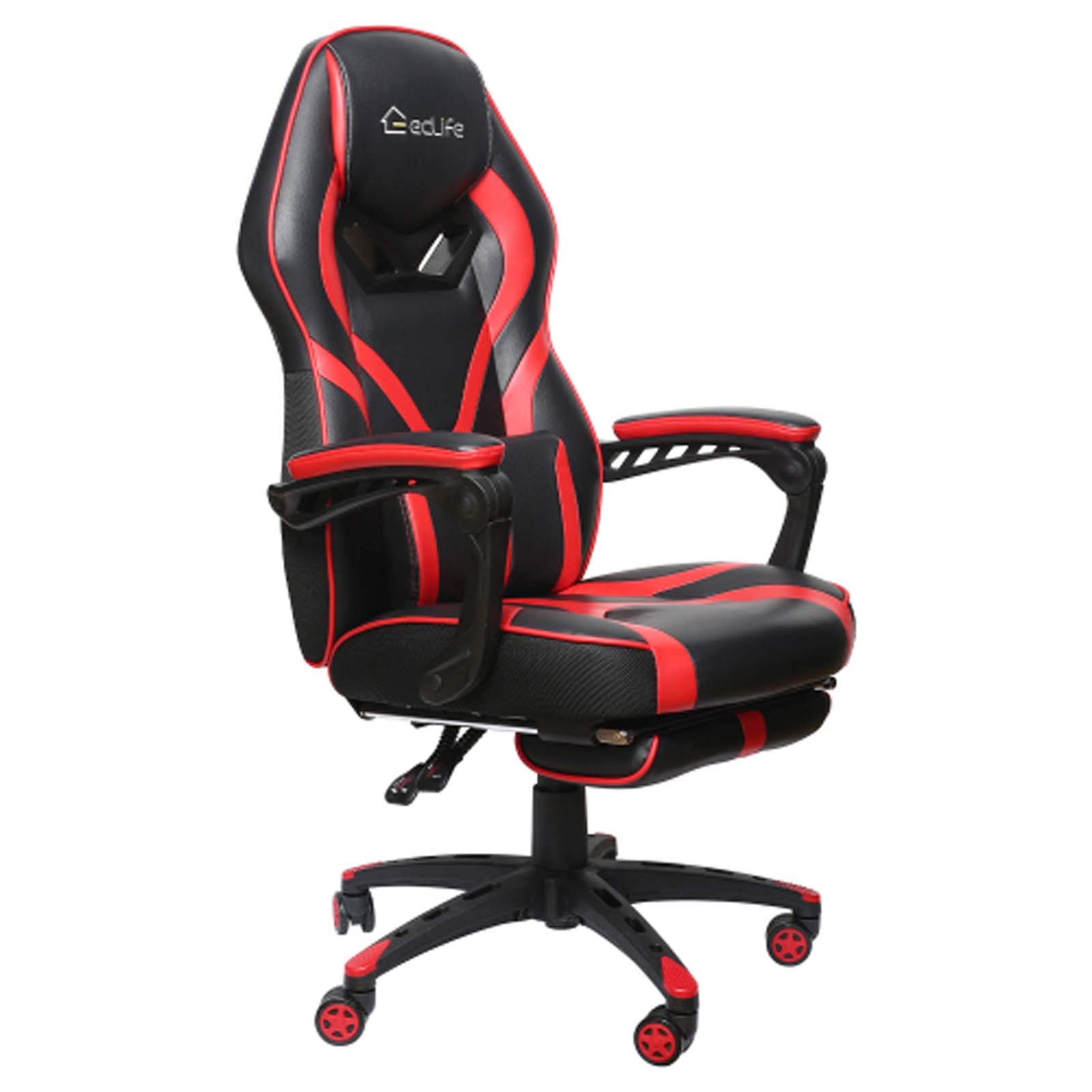 MYTUNES High Back Ergonomic Gaming Chair with Massage & Footrest - Racing Style Swivel Office Computer Chair for Home & Work (Red) - Perfect for Gaming, Working, and Relaxing