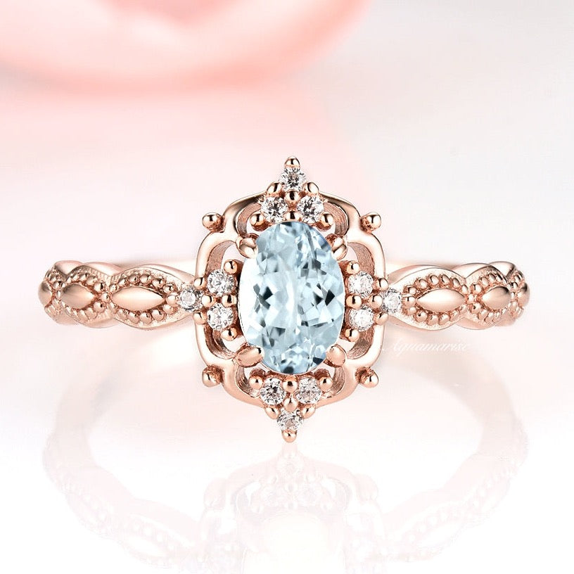 Claire Aquamarine Ring - 14K Rose Gold Vermeil Engagement Ring for Women, Elegant Birthstone Jewelry Gift for Her, Perfect for Anniversaries & Special Occasions