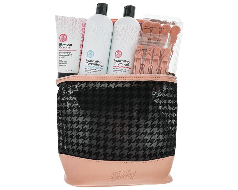 Suavecita Hydrating Hair Blowout Set - Vegan Shampoo & Conditioner with Blowout Cream & Hair Clips (Small & Large) - Cruelty Free, Paraben Free, Gluten Free for Smooth Salon-Style Blowouts at Home
