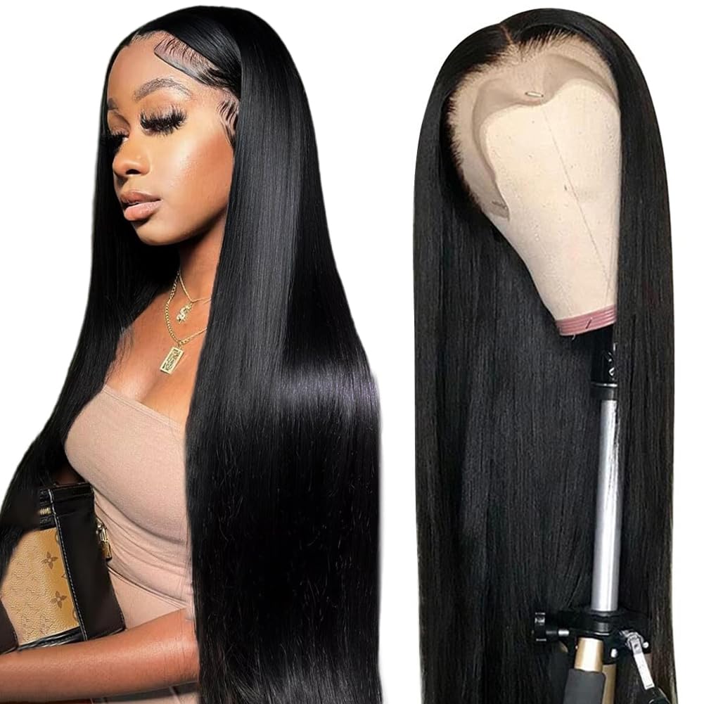 30 Inch 13x6 HD Transparent Lace Front Human Hair Wig - 250% Density CUTE BEIN Glueless Pre-Plucked with Baby Hair - 100% Virgin Human Hair Straight Wig for Black Women | Perfect for Daily Wear, Special Occasions & Protective Styling