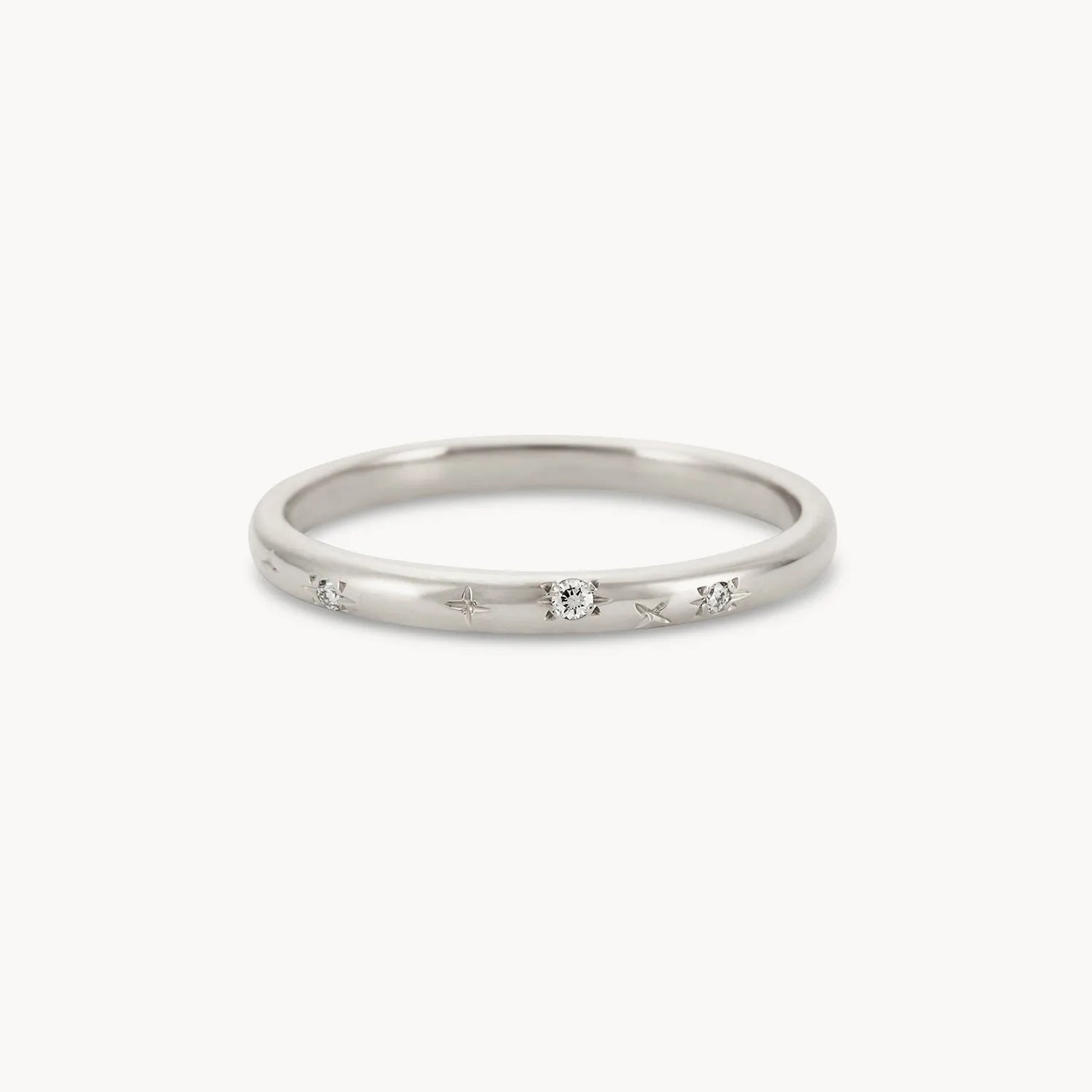 14K White Gold Starlight Ring with White Diamonds - Elegant Wedding, Engagement & Anniversary Jewelry Gift for Women