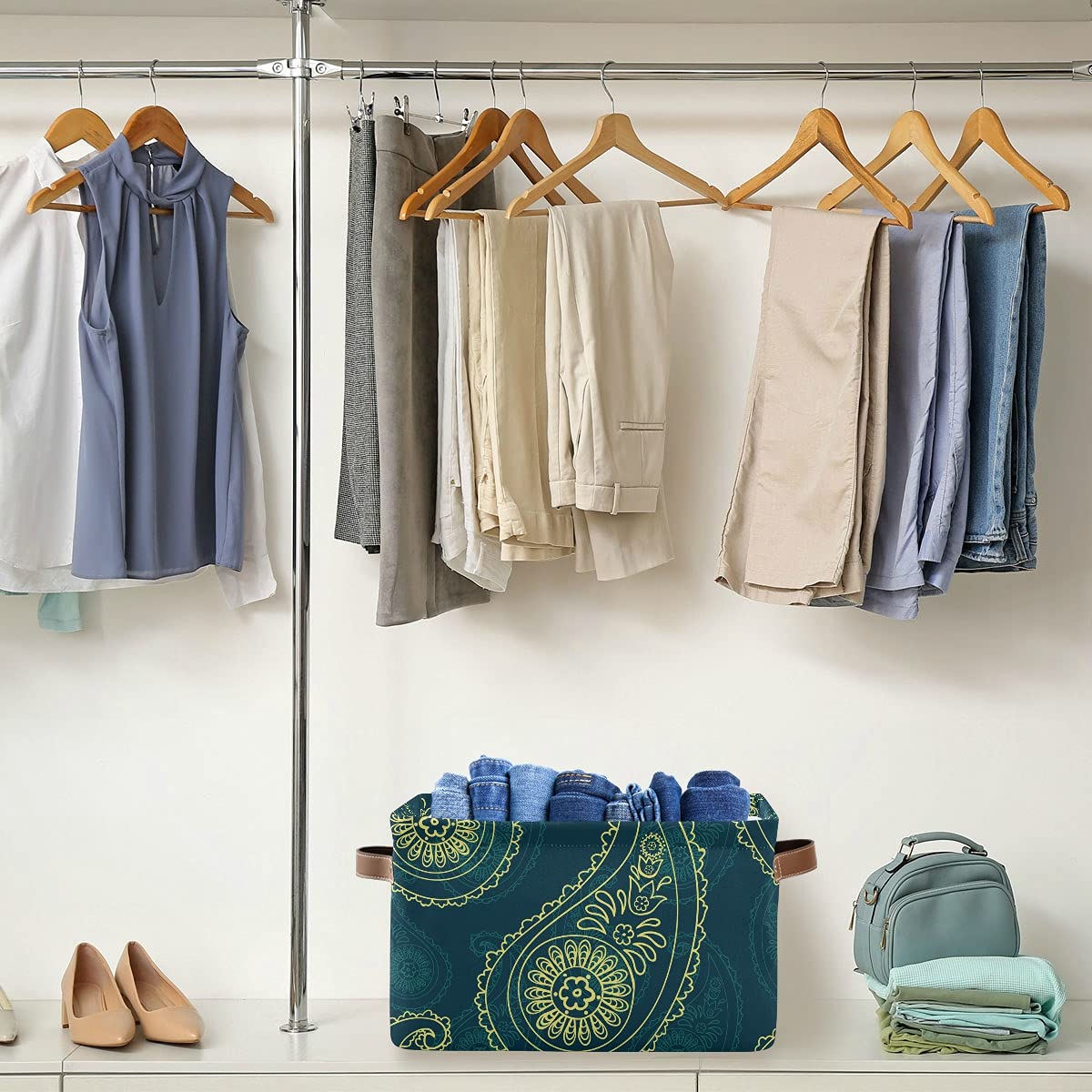 Paisley Pattern Foldable Fabric Storage Bins - Large Capacity Closet Organizers with Reinforced Handles | Perfect for Bedroom, Closet, Nursery & Office Organization